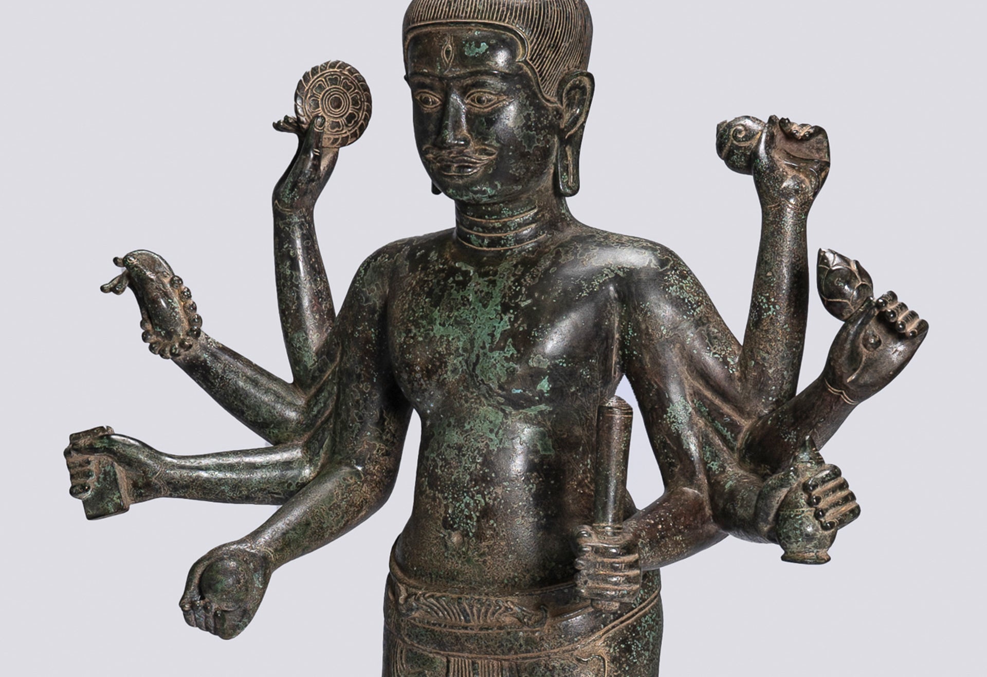 Large Antique Khmer Style Standing Bronze Bayon Style Lokeshvara Statue - 122cm/49"