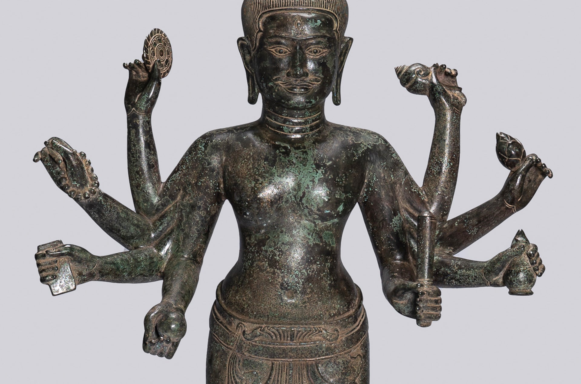 Large Antique Khmer Style Standing Bronze Bayon Style Lokeshvara Statue - 122cm/49"