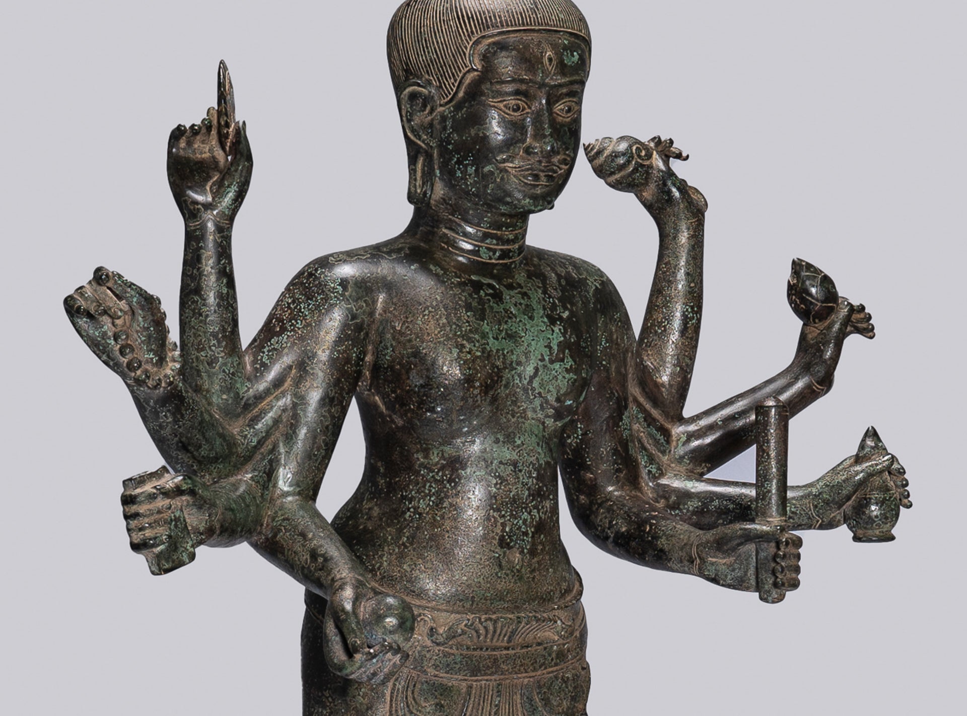 Large Antique Khmer Style Standing Bronze Bayon Style Lokeshvara Statue - 122cm/49"