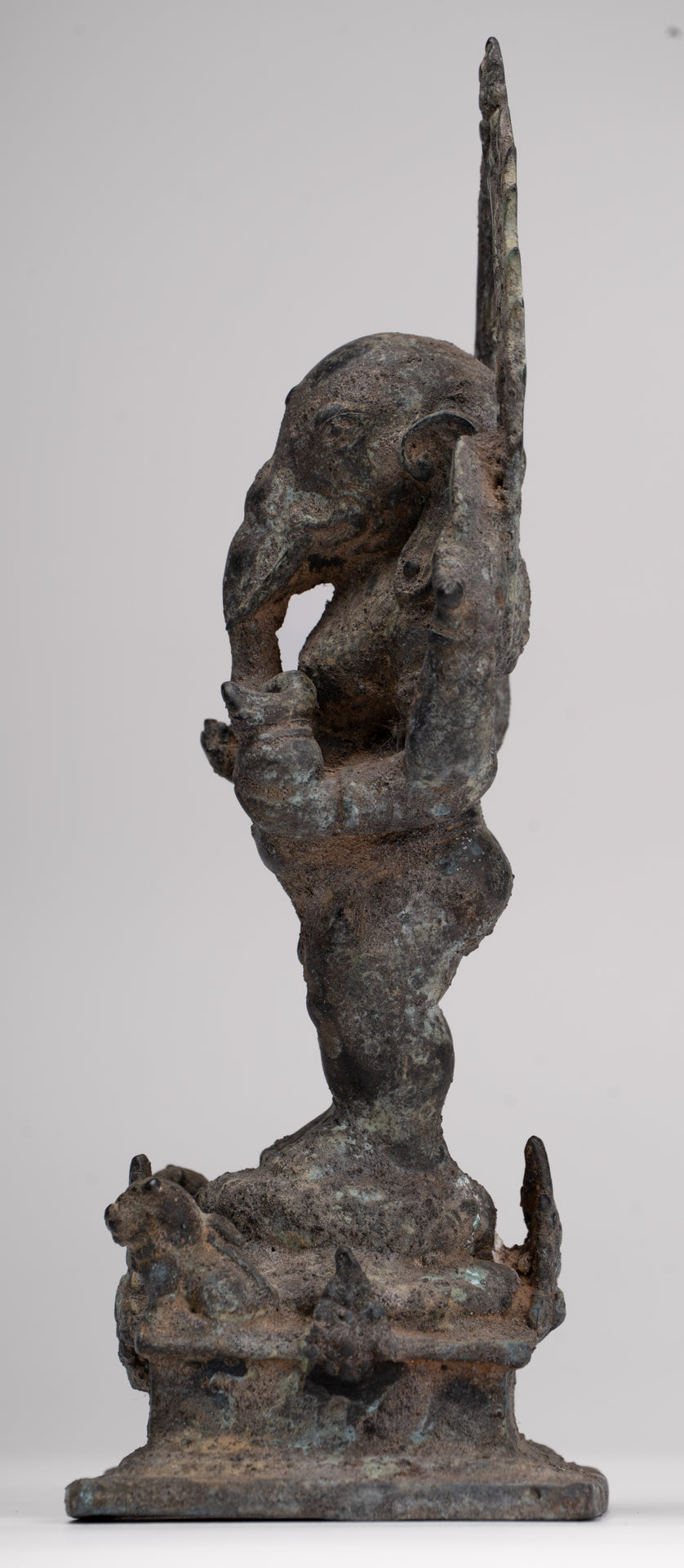 Ganesha Statue - Antique Vietnamese Style Bronze Standing Cham Four-Arm Ganesha Statue - 25cm/10"