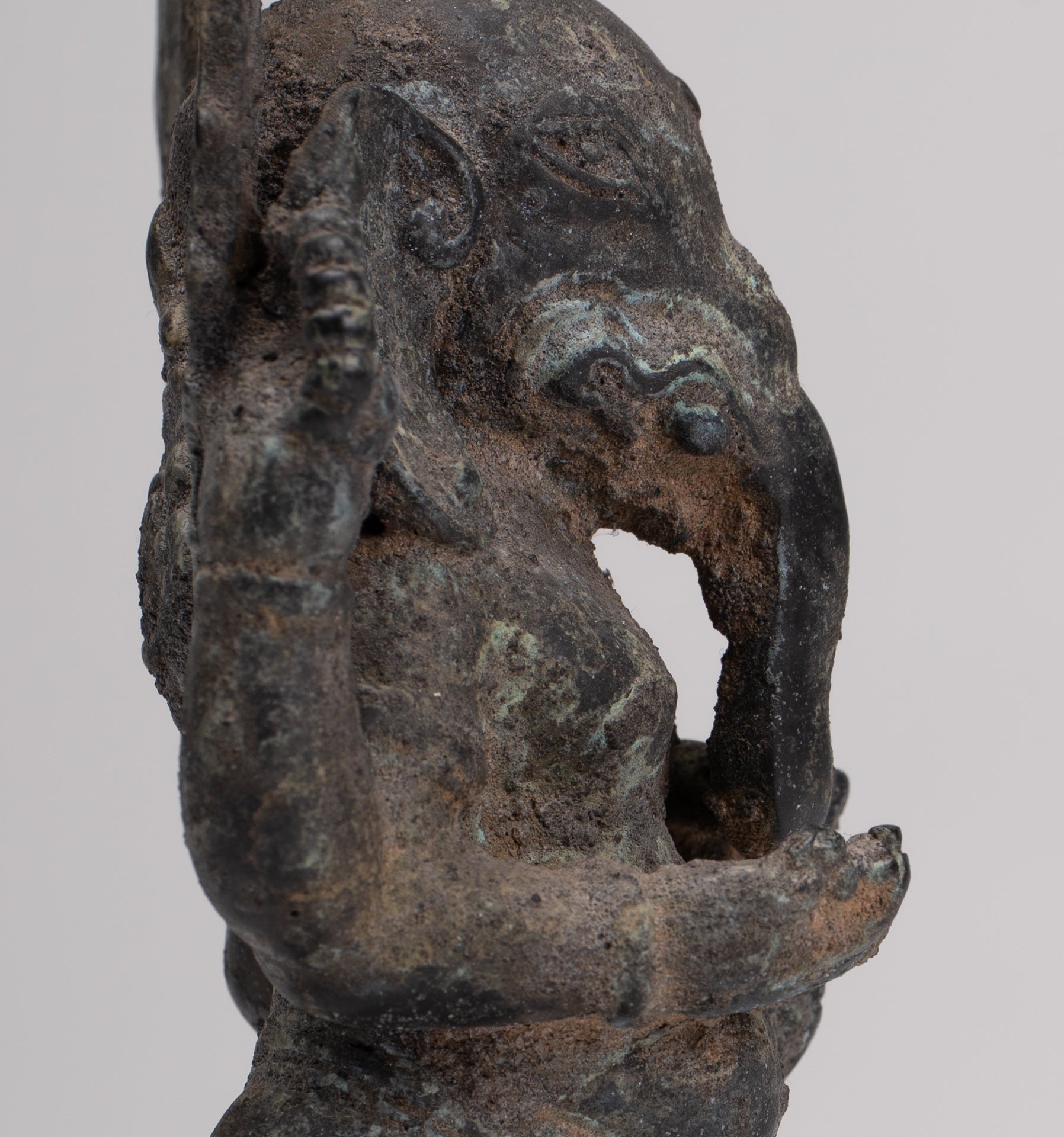 Ganesha Statue - Antique Vietnamese Style Bronze Standing Cham Four-Arm Ganesha Statue - 25cm/10"