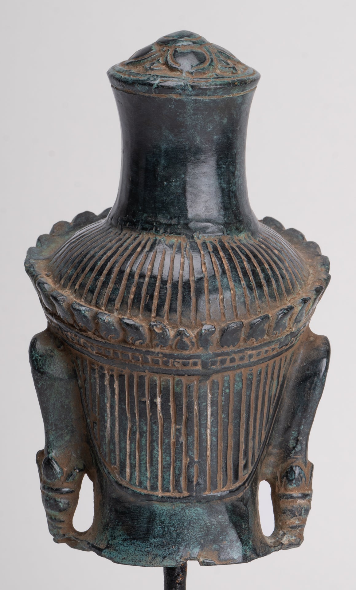 Lokeshvara Statue - Antique Khmer Style Bronze Bayon Style Mounted Lokeshvara Head - 22cm/9"