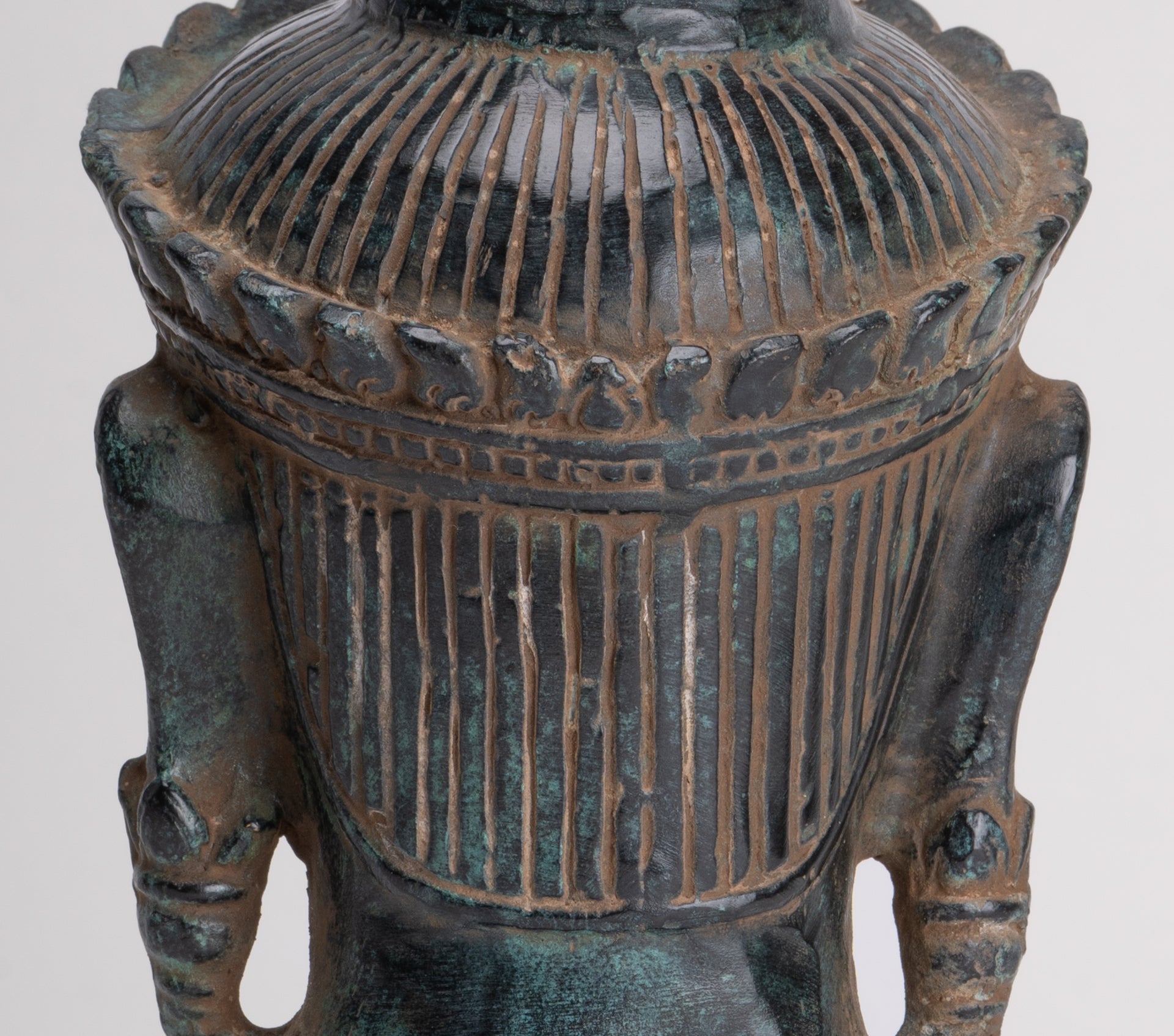 Lokeshvara Statue - Antique Khmer Style Bronze Bayon Style Mounted Lokeshvara Head - 22cm/9"