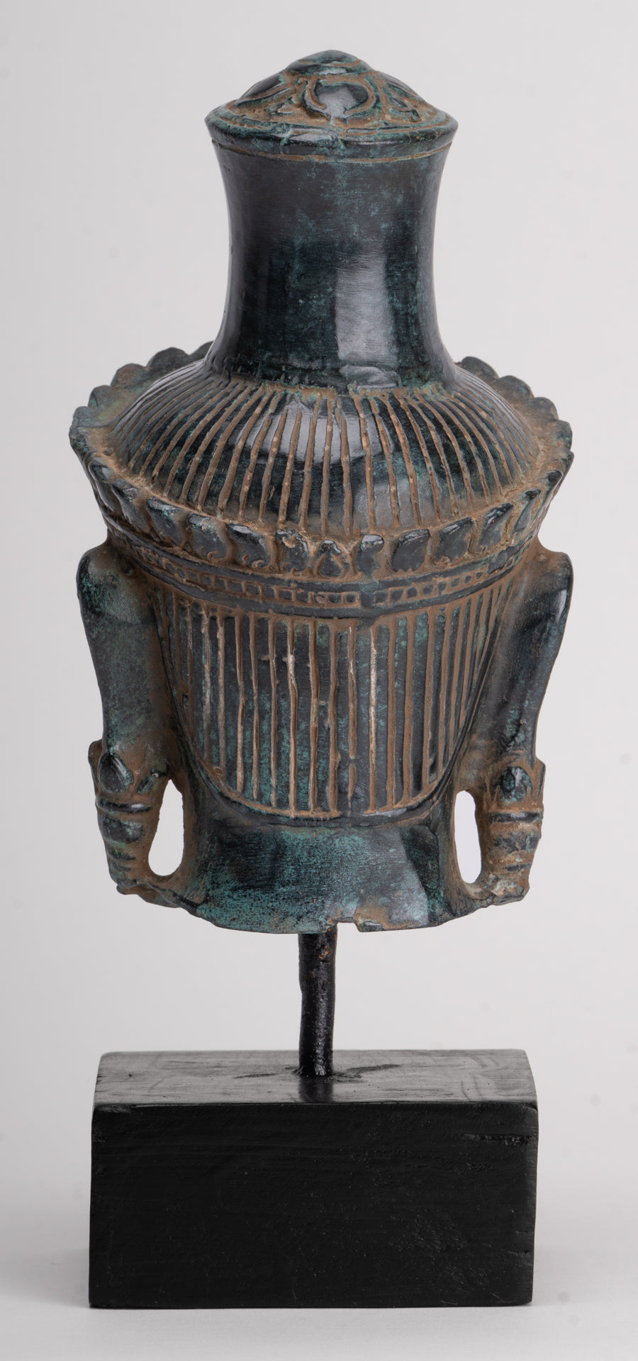 Lokeshvara Statue - Antique Khmer Style Bronze Bayon Style Mounted Lokeshvara Head - 22cm/9"
