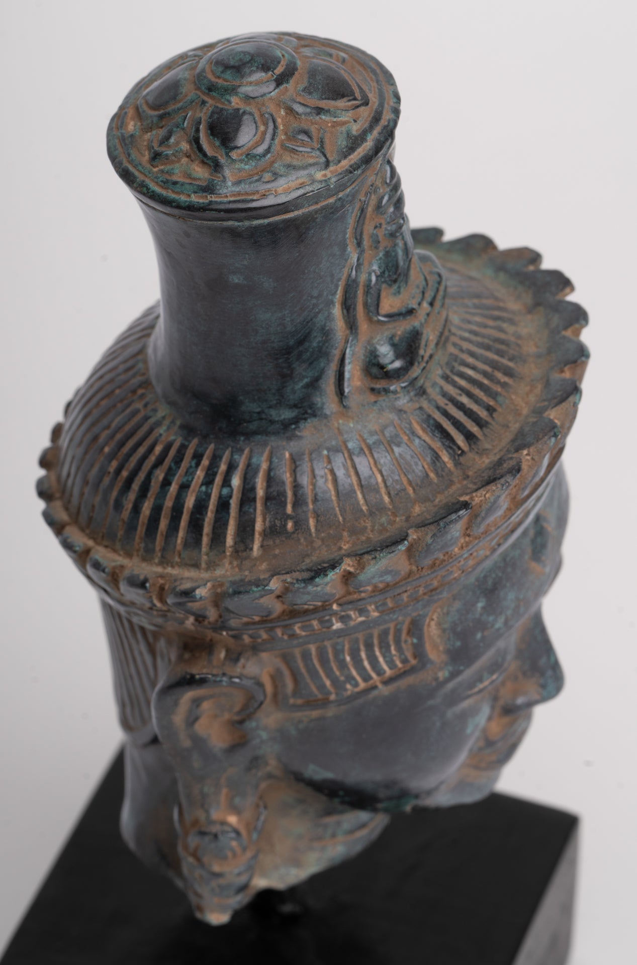 Lokeshvara Statue - Antique Khmer Style Bronze Bayon Style Mounted Lokeshvara Head - 22cm/9"