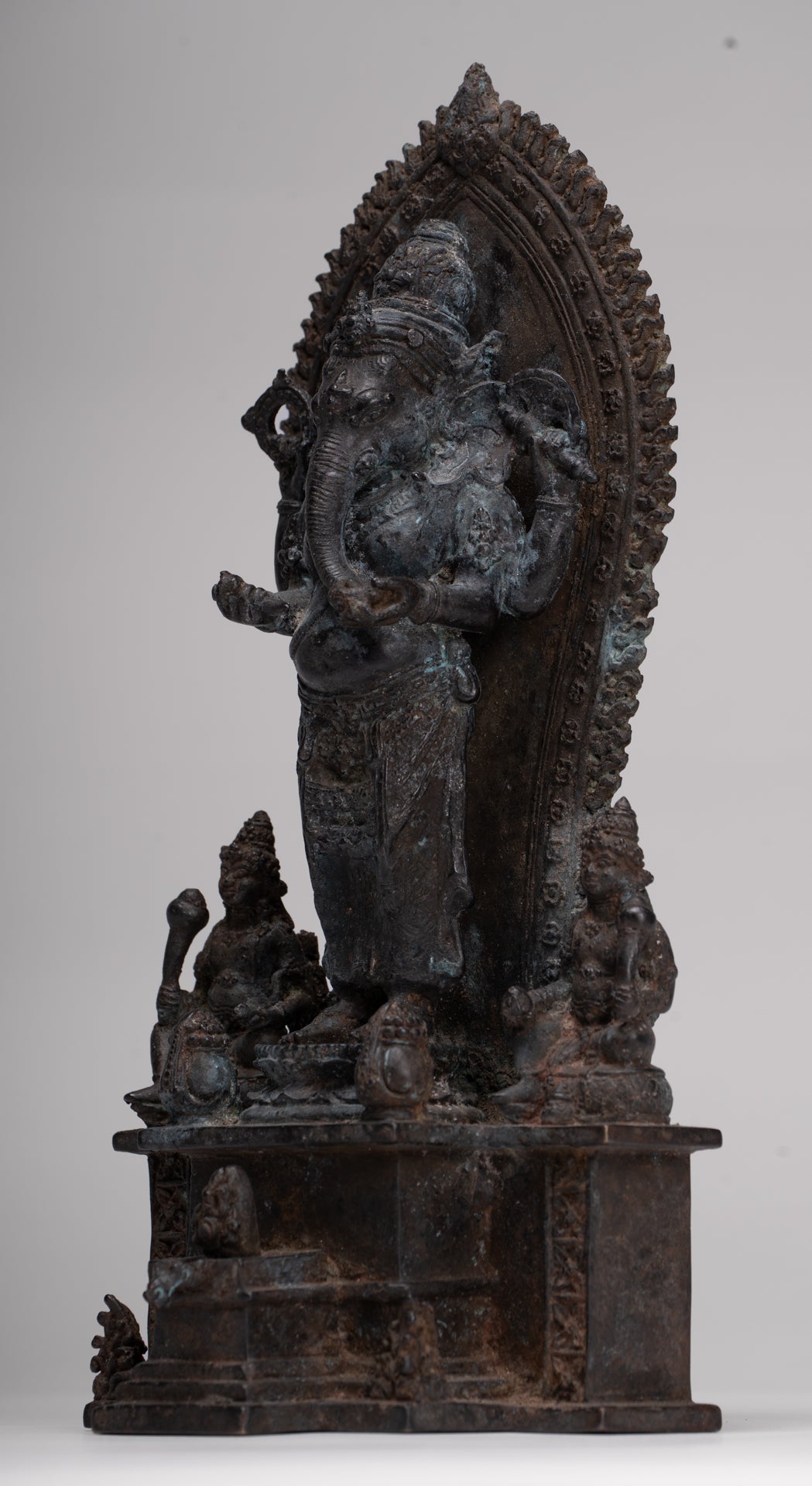 Ganesha Statue - Antique Javanese Style Bronze Standing Four Arm Ganesha Statue - 31cm/12"