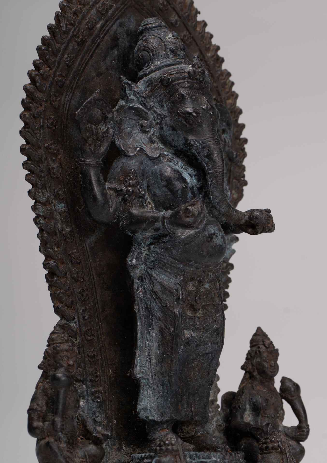 Ganesha Statue - Antique Javanese Style Bronze Standing Four Arm Ganesha Statue - 31cm/12"