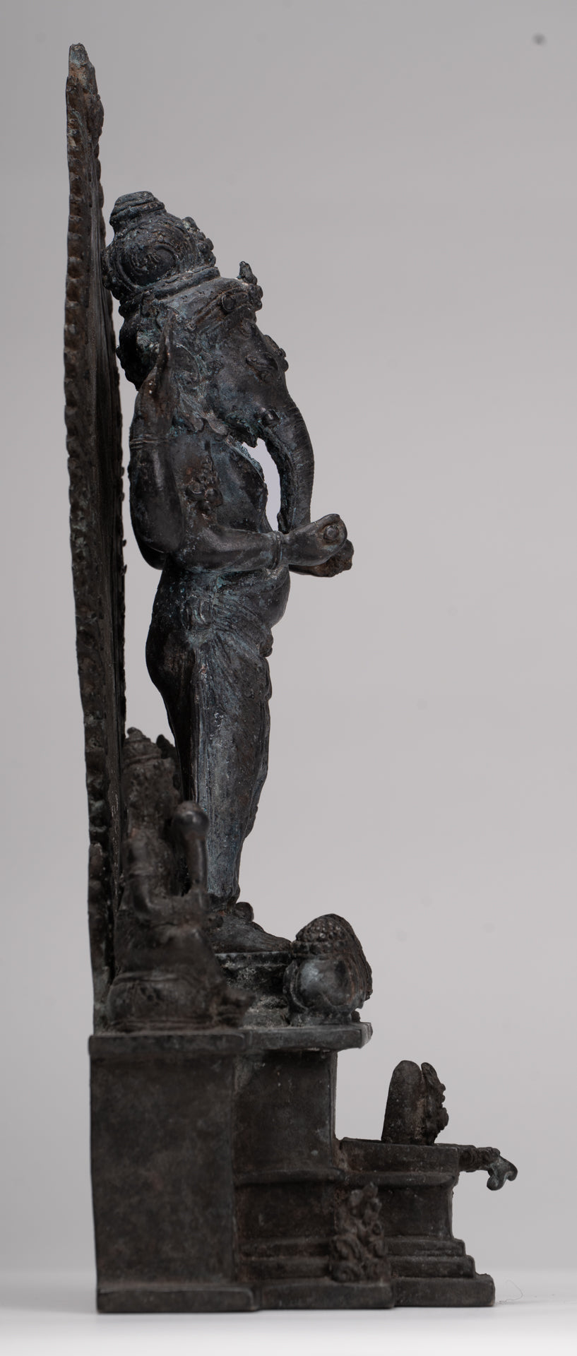 Ganesha Statue - Antique Javanese Style Bronze Standing Four Arm Ganesha Statue - 31cm/12"