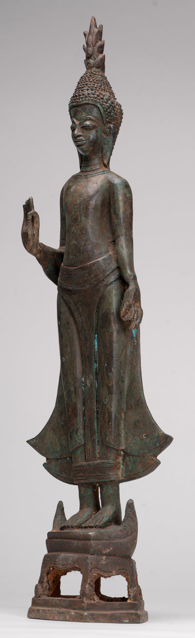 Buddha Statue - Antique Laos Style Standing Buddha Statue in Dharmachakra Teaching Mudra - 50cm/20"