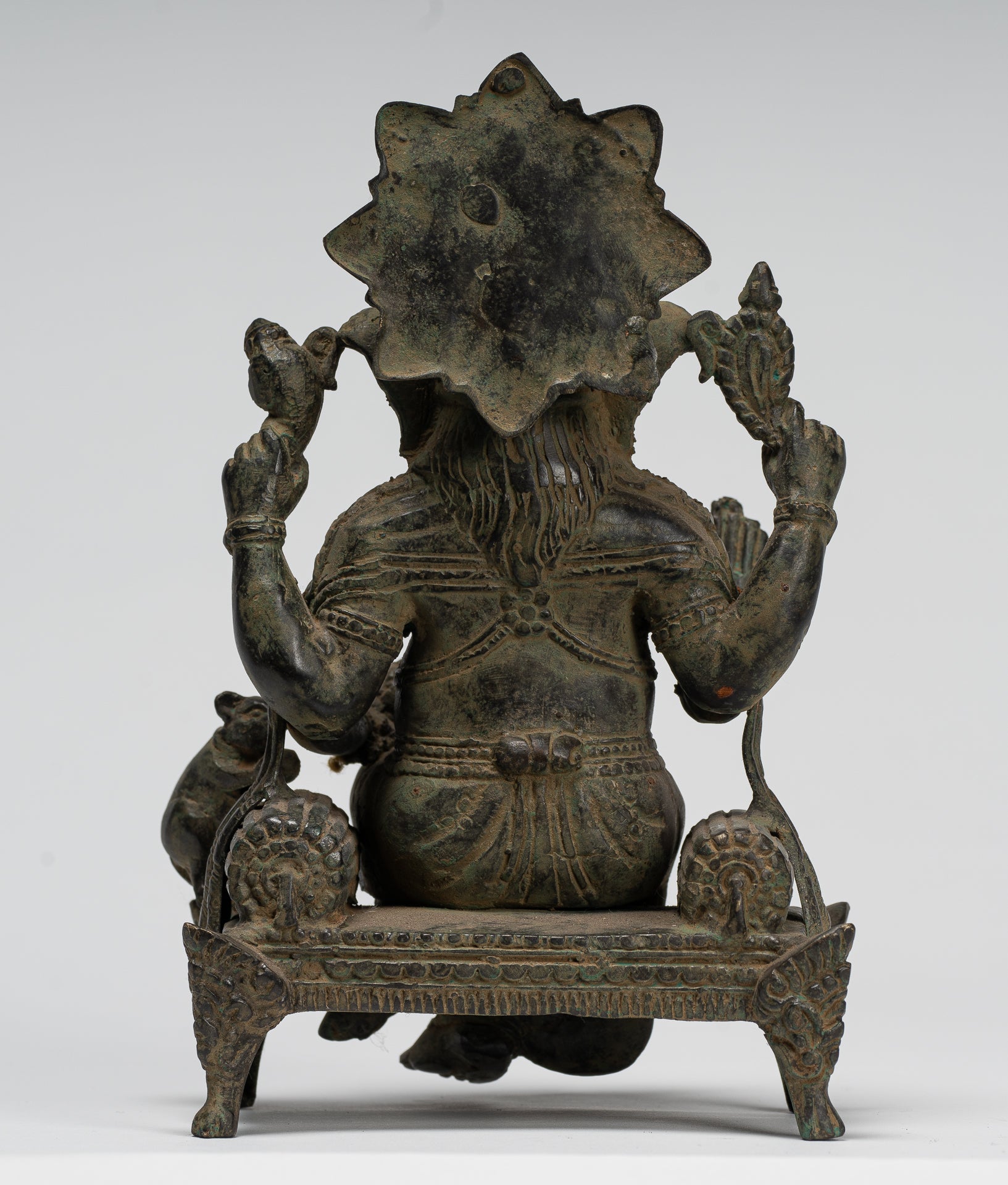 Ganesha Statue - Antique Javanese Style Bronze Seated Indonesian Ganesha Statue - 20cm/8"
