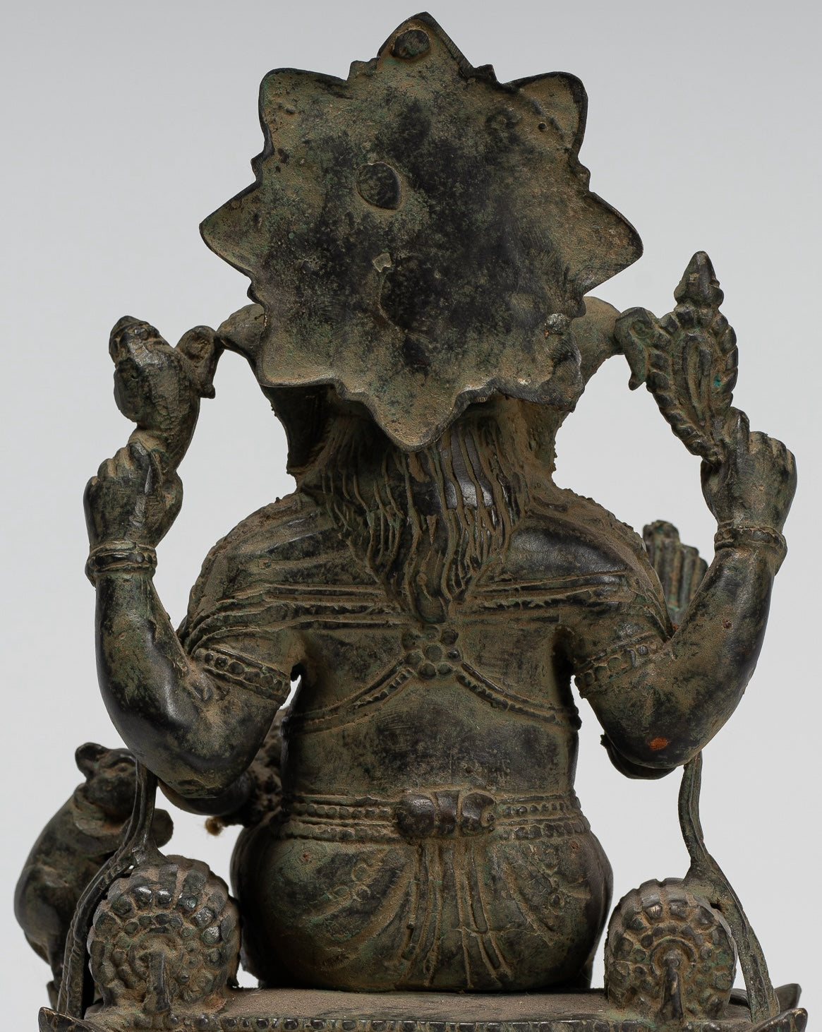 Ganesha Statue - Antique Javanese Style Bronze Seated Indonesian Ganesha Statue - 20cm/8"