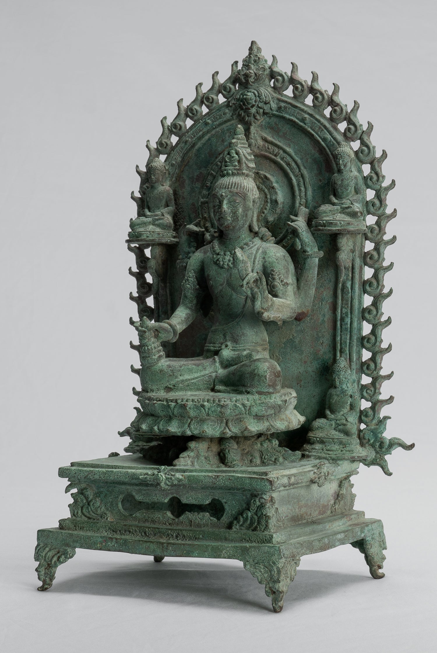Lokeshvara Statue - Antique Indonesian Style Bronze Javanese Enthroned Seated Lokeshvara Statue -34cm/14"