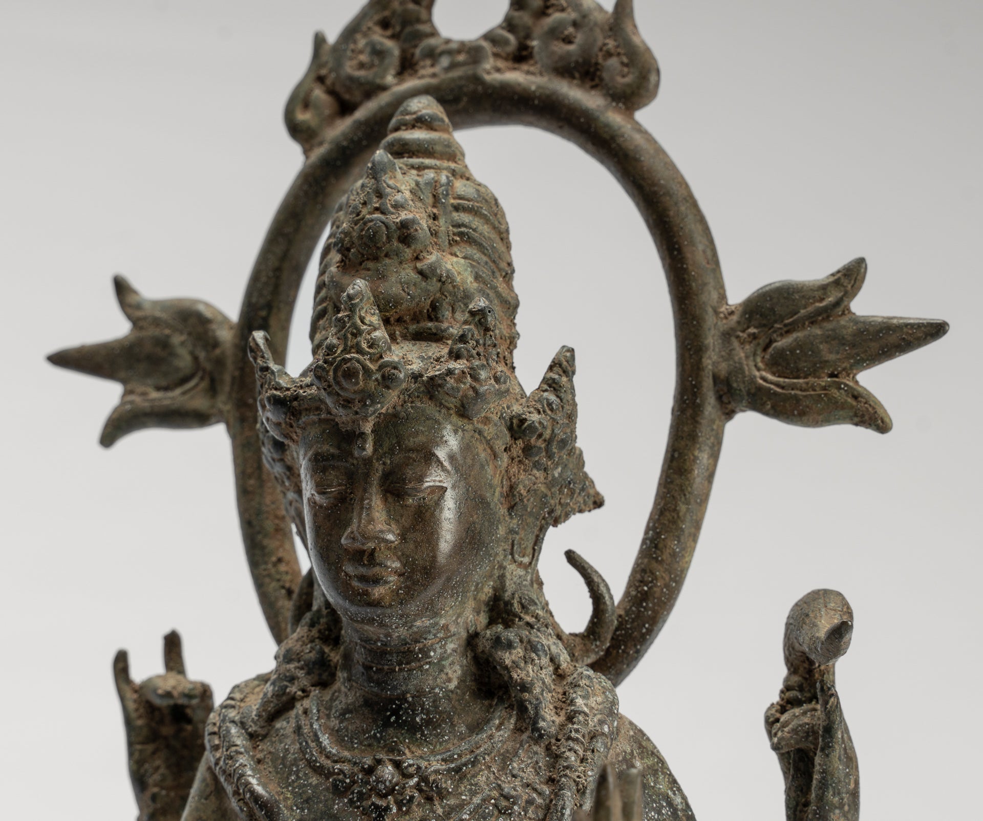 Shiva Statue - Antique Indonesian Style Bronze Javanese Standing 6-Arm Shiva Statue - 36cm/14"