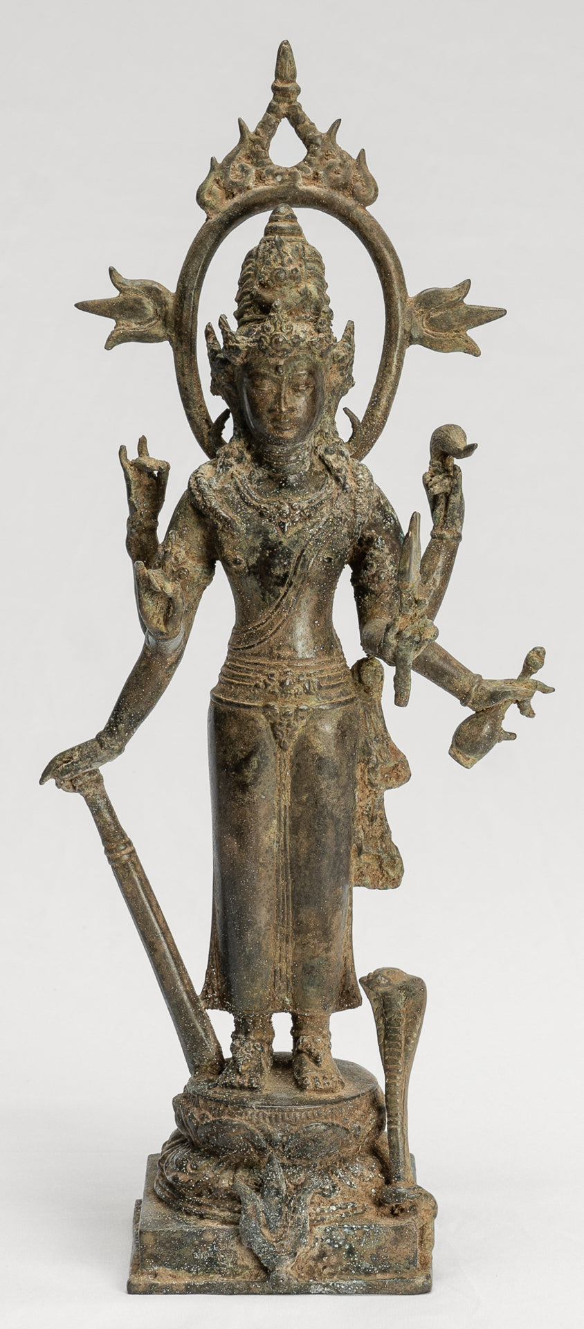 Shiva Statue - Antique Indonesian Style Bronze Javanese Standing 6-Arm Shiva Statue - 36cm/14"