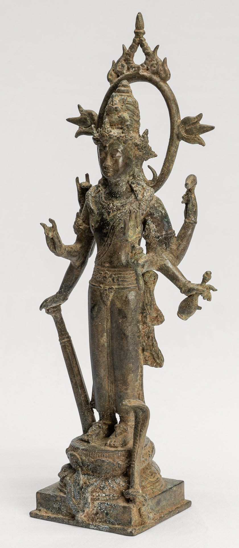 Shiva Statue - Antique Indonesian Style Bronze Javanese Standing 6-Arm Shiva Statue - 36cm/14"
