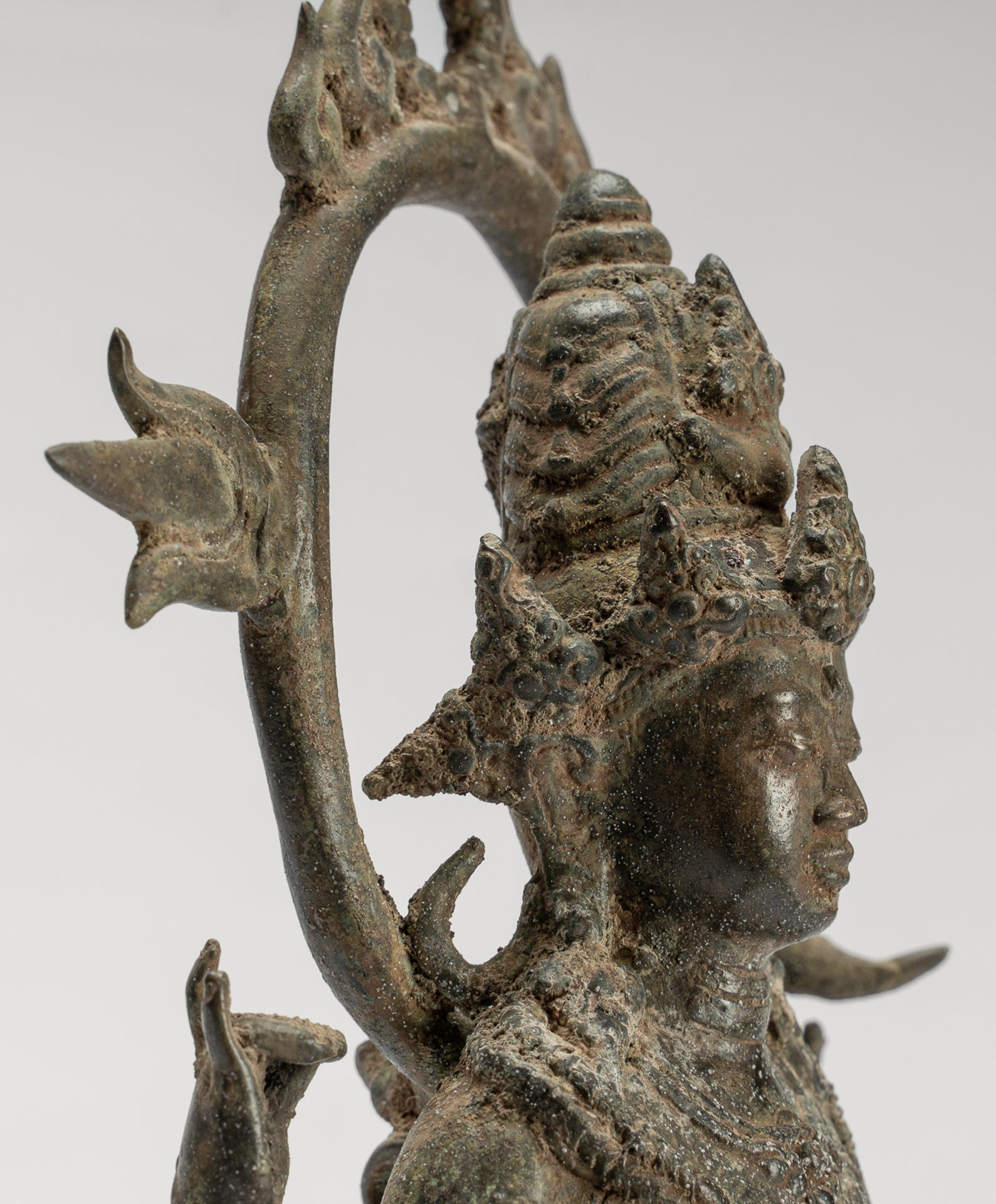 Shiva Statue - Antique Indonesian Style Bronze Javanese Standing 6-Arm Shiva Statue - 36cm/14"
