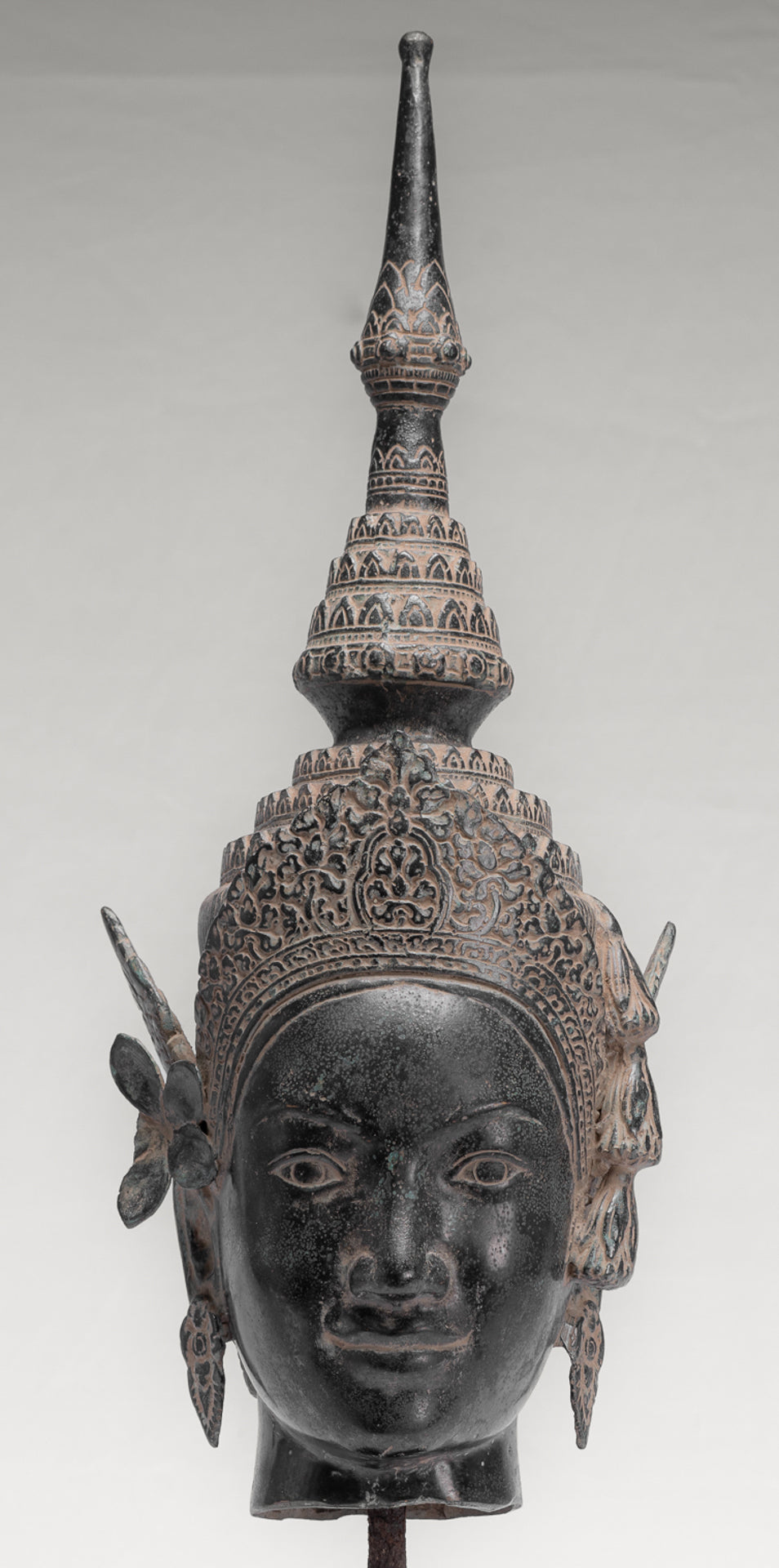 Apsara Statue - Antique Khmer Style Angkor Wat Bronze Mounted Apsara or Angel Head - 56cm/22"