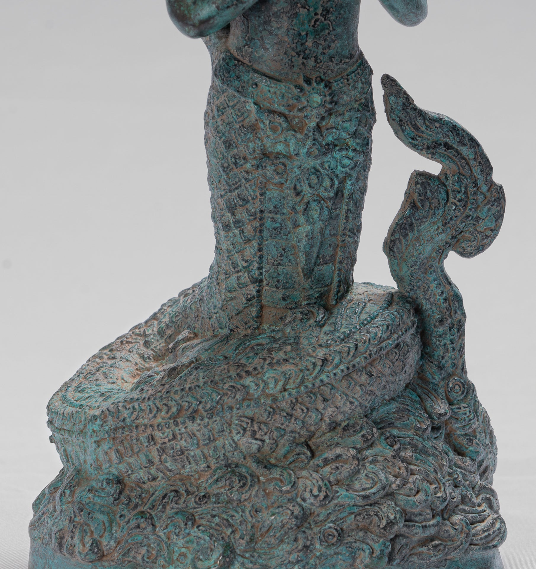 Antique Khmer Style Bronze Female Deity with Naga Tail Statue - 36cm/14"