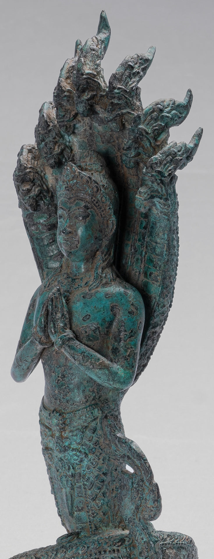 Antique Khmer Style Bronze Female Deity with Naga Tail Statue - 36cm/14"