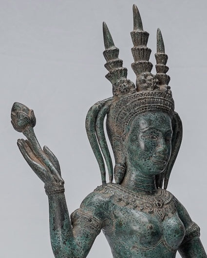 Apsara Statue - Antique Khmer Style Bronze Angkor Wat Apsara or Angel Statue - 62cm/25"