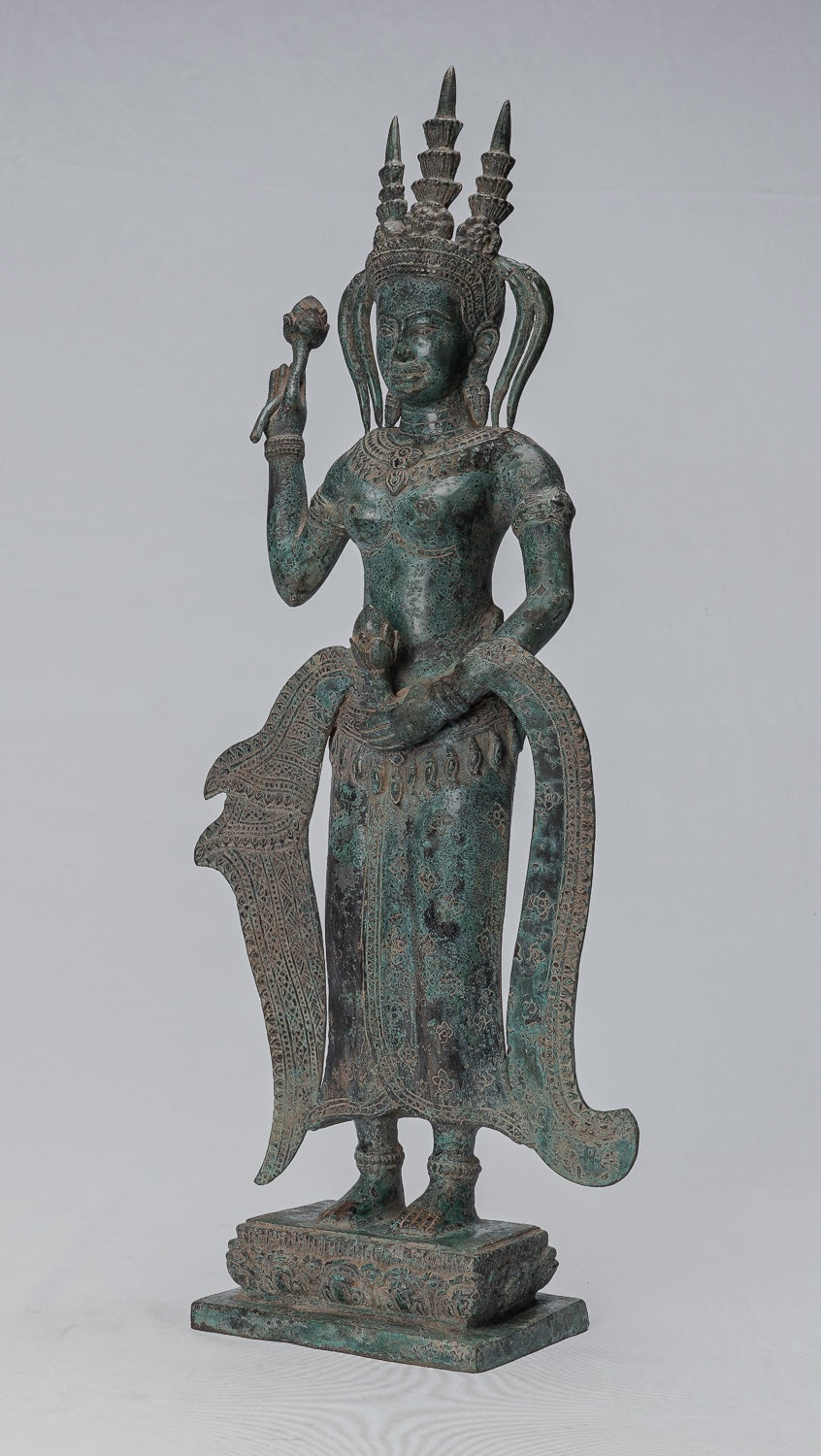 Apsara Statue - Antique Khmer Style Bronze Angkor Wat Apsara or Angel Statue - 62cm/25"