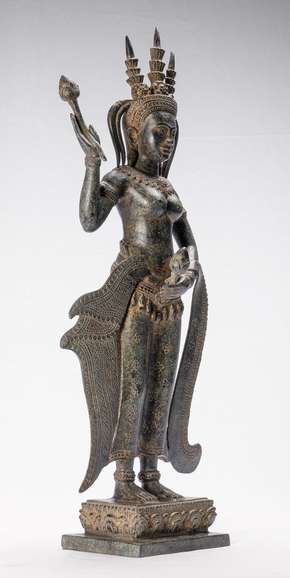 Apsara Statue - Antique Khmer Style Bronze Angkor Wat Apsara or Angel Statue - 61cm/24"