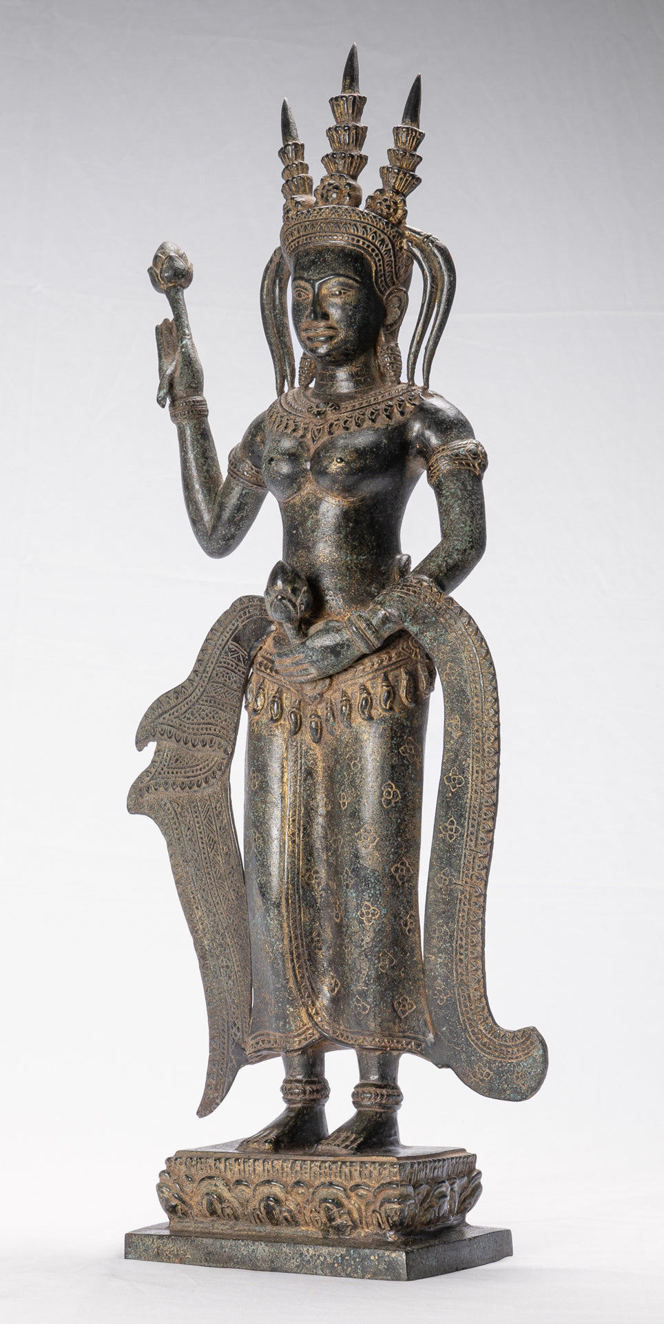 Apsara Statue - Antique Khmer Style Bronze Angkor Wat Apsara or Angel Statue - 61cm/24"