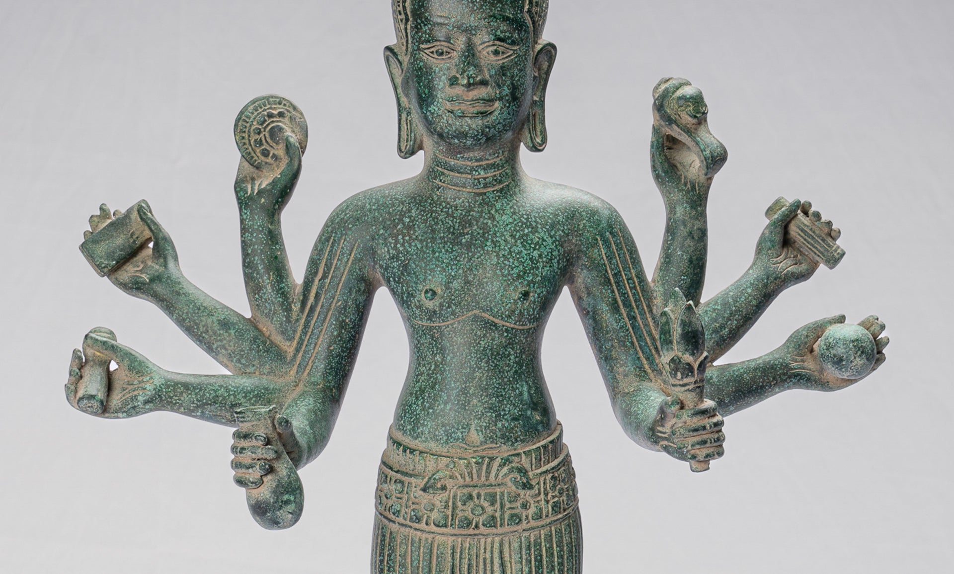 Antique Khmer Style Bronze Bayon Style Standing Lokeshvara Statue - 54cm/22"