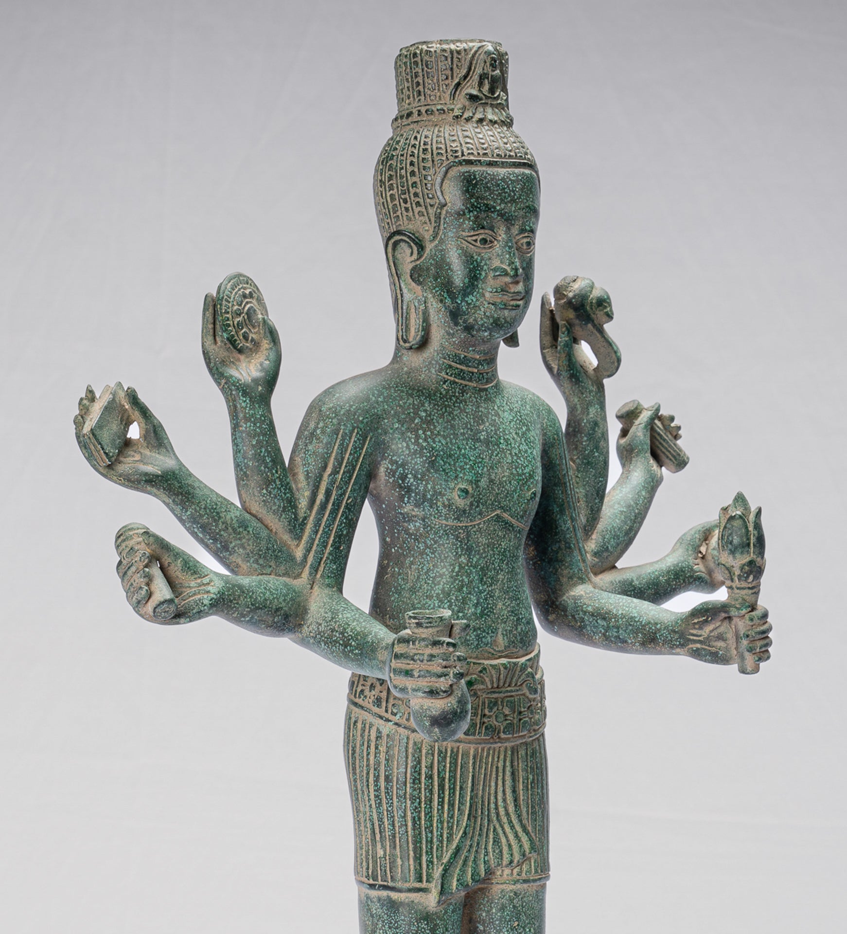 Antique Khmer Style Bronze Bayon Style Standing Lokeshvara Statue - 54cm/22"