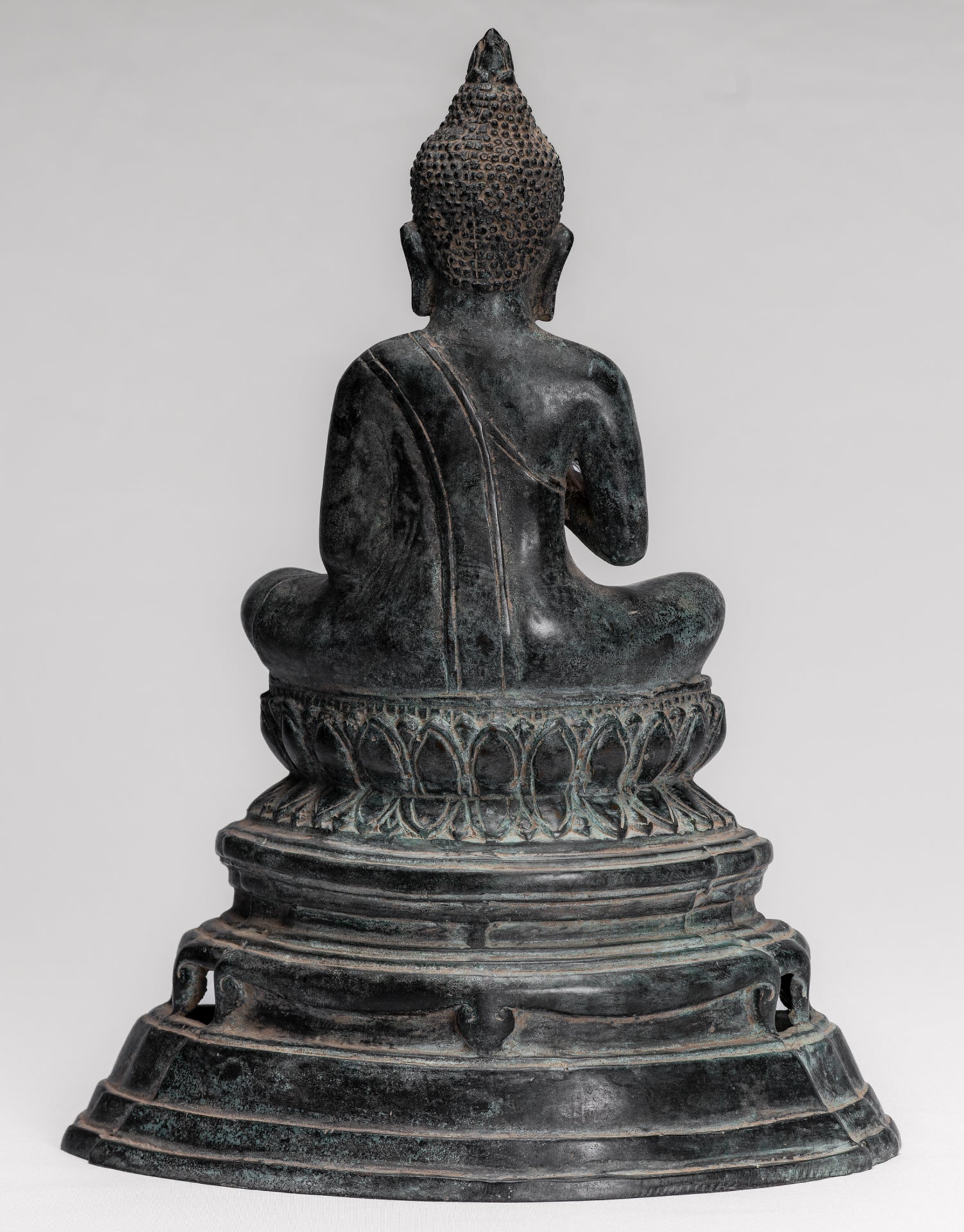 Buddha Statue - Buddha - Antique Khmer Style Enthroned Bronze Buddha Statue Teaching Mudra - 31cm/12"