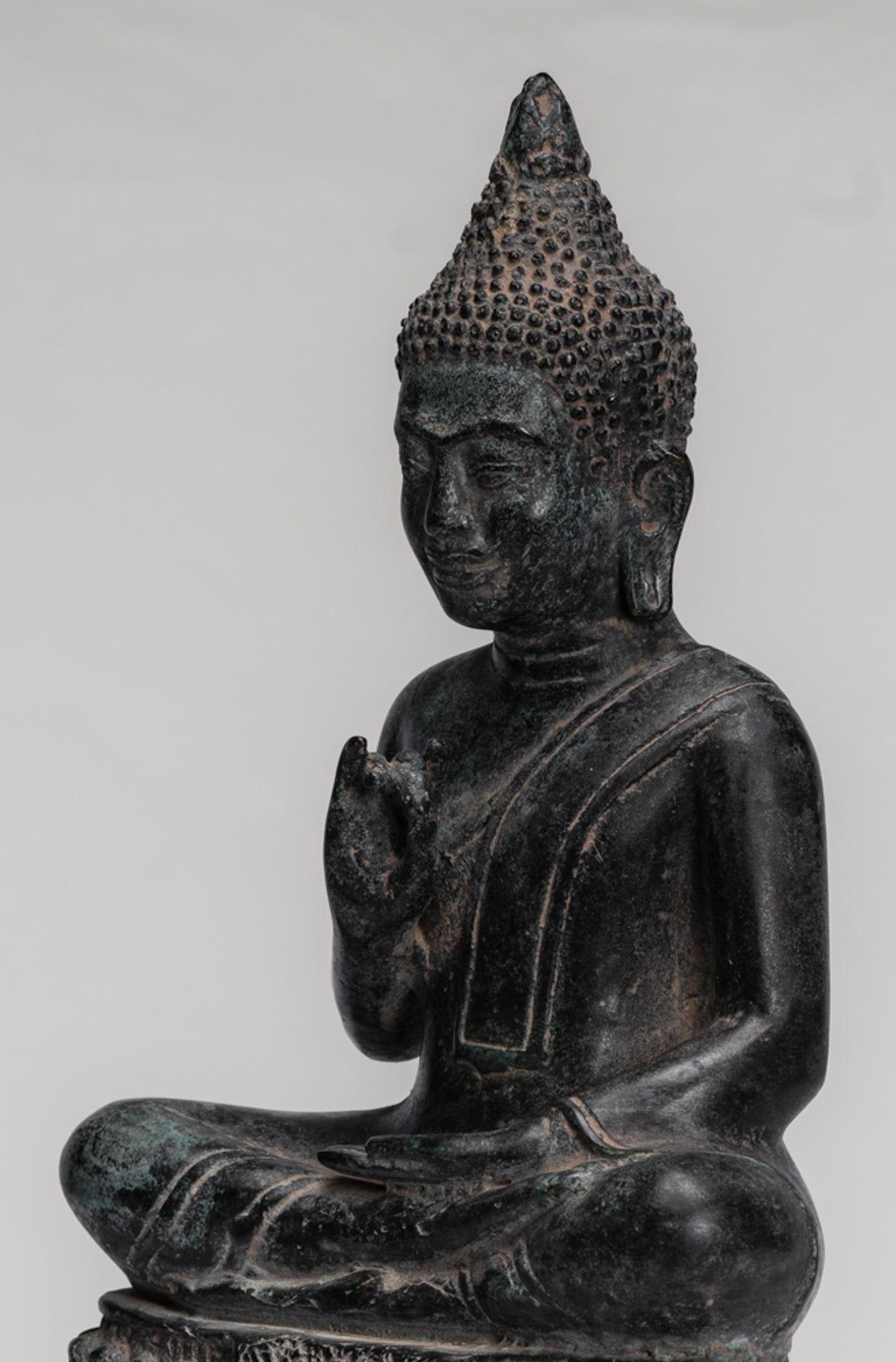 Buddha Statue - Buddha - Antique Khmer Style Enthroned Bronze Buddha Statue Teaching Mudra - 31cm/12"