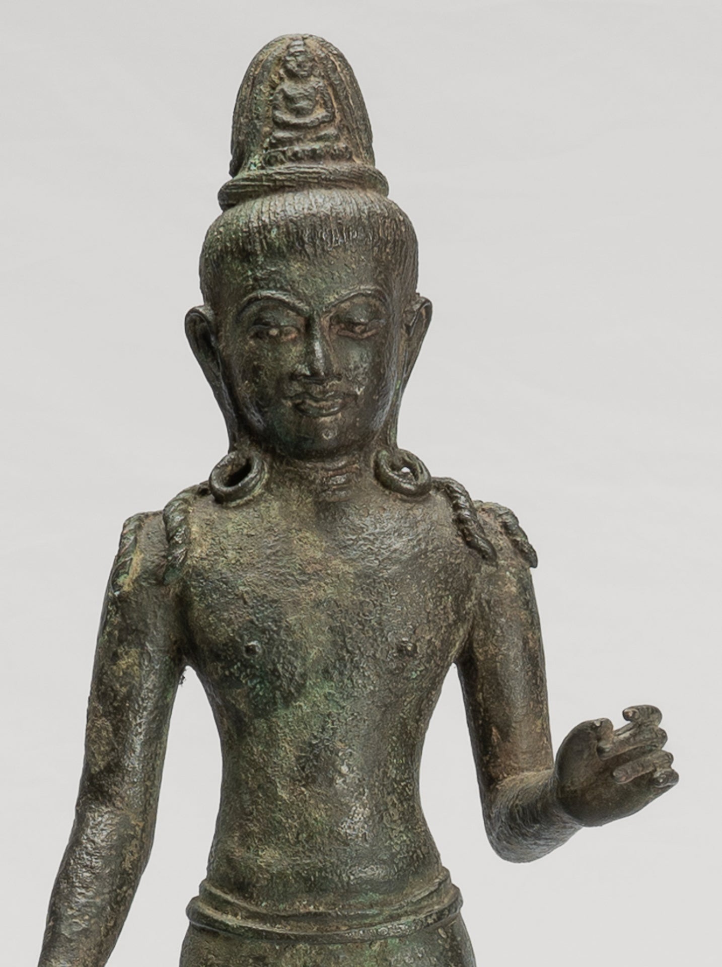 Antique Indonesian Style Javanese Majapahit Standing Bronze Lokeshvara Statue - Protector & Preserver - 44cm/18"