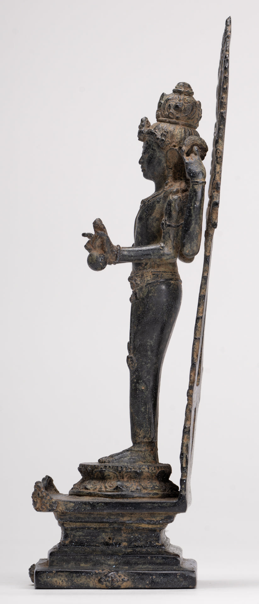 Vishnu - Antique Indonesian Style Majapahit Standing Bronze Vishnu Statue - 24cm/10"