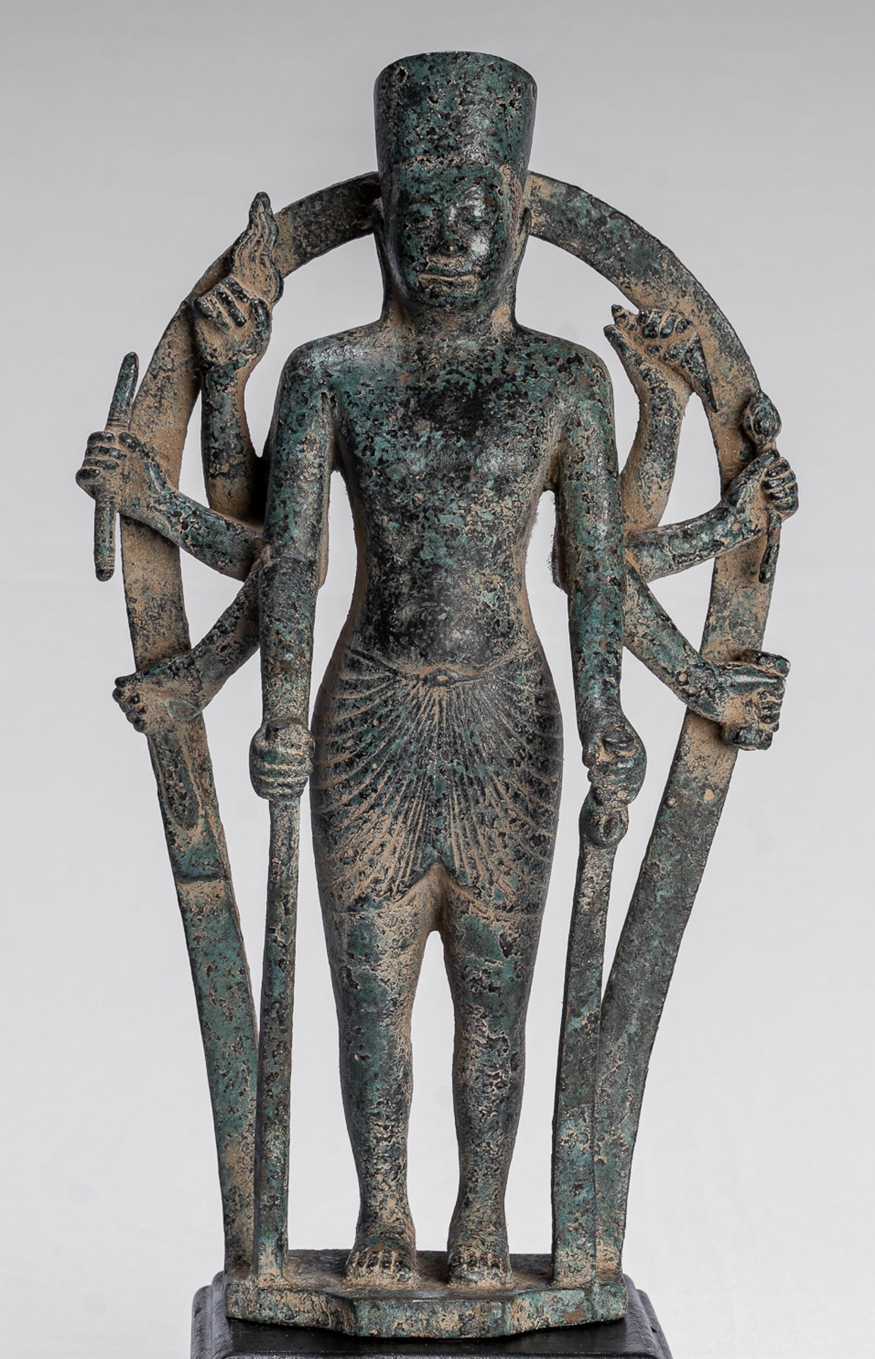 Antique Khmer Style 8 Arm Phnom Kulen Vishnu Statue - Protector & Preserver - 34cm/14"
