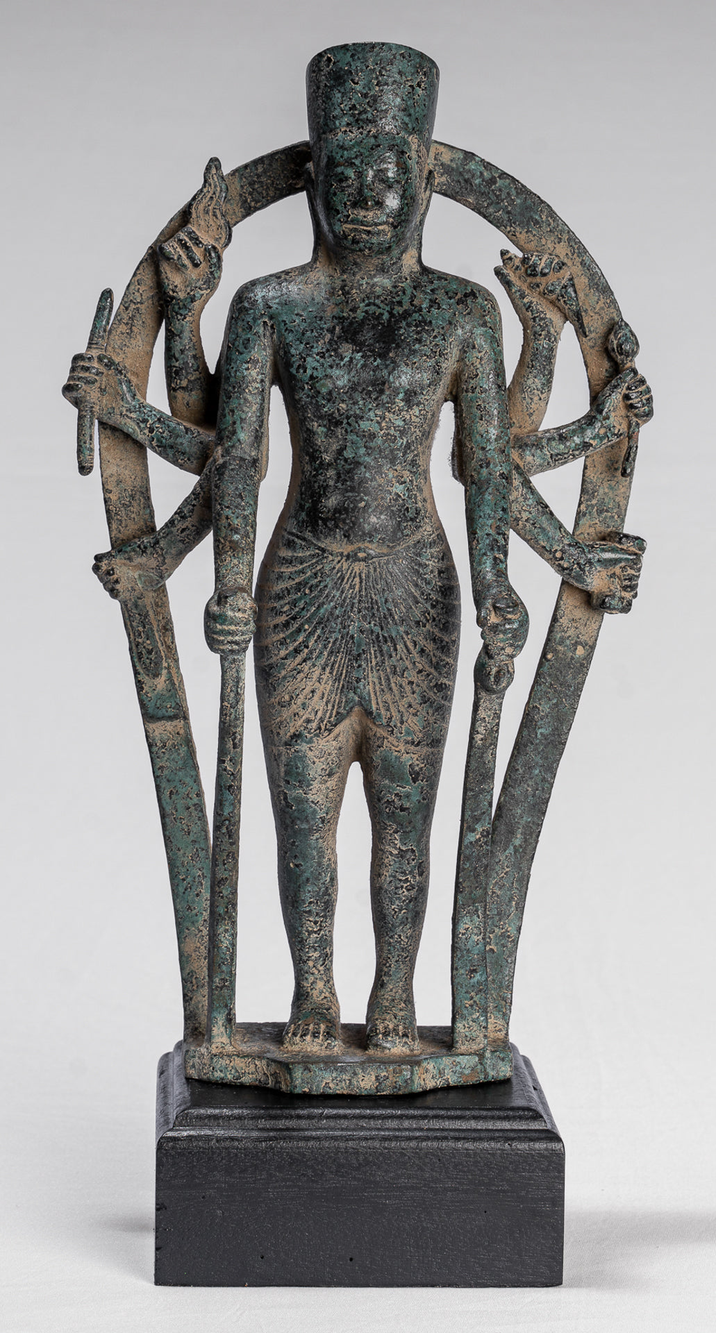 Antique Khmer Style 8 Arm Phnom Kulen Vishnu Statue - Protector & Preserver - 34cm/14"