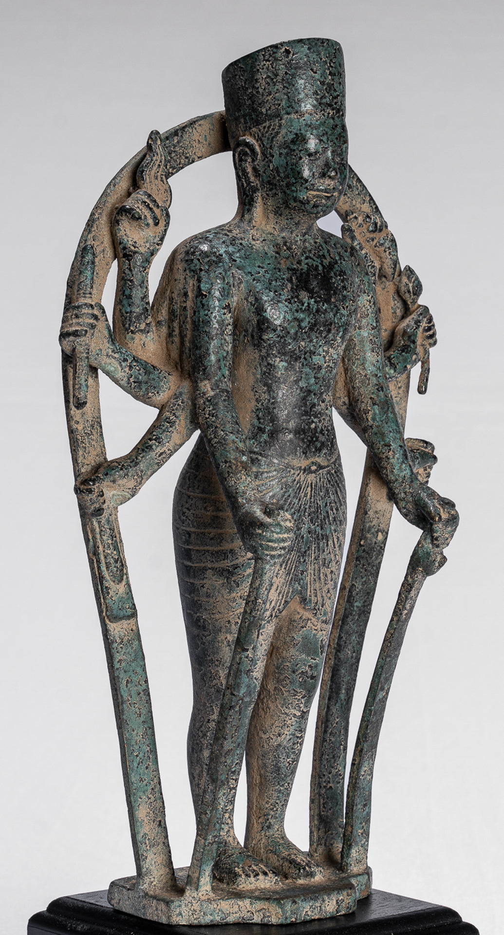 Antique Khmer Style 8 Arm Phnom Kulen Vishnu Statue - Protector & Preserver - 34cm/14"
