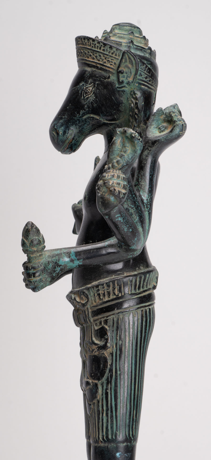 Kalkin Statue - Antique Khmer Style Mounted Bronze Hayagriva Kalkin Horse of Vishnu - 51cm/20"