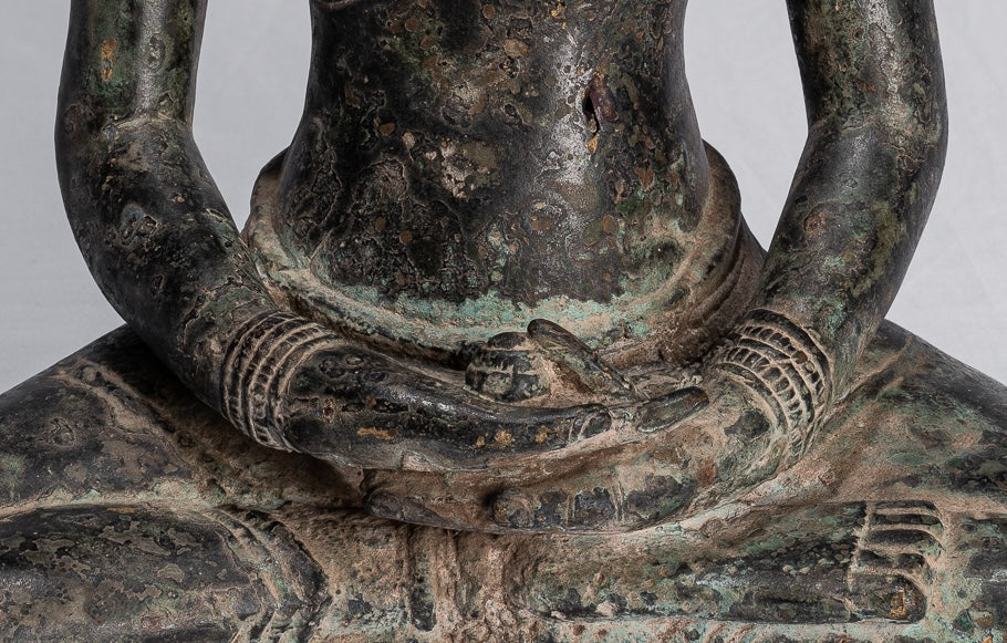 Buddha Statue - Antique Khmer Style Bronze Seated Amitbha Meditation Buddha Statue - 34cm/14"