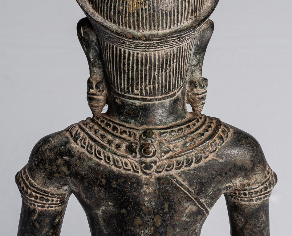Buddha Statue - Antique Khmer Style Bronze Seated Amitbha Meditation Buddha Statue - 34cm/14"