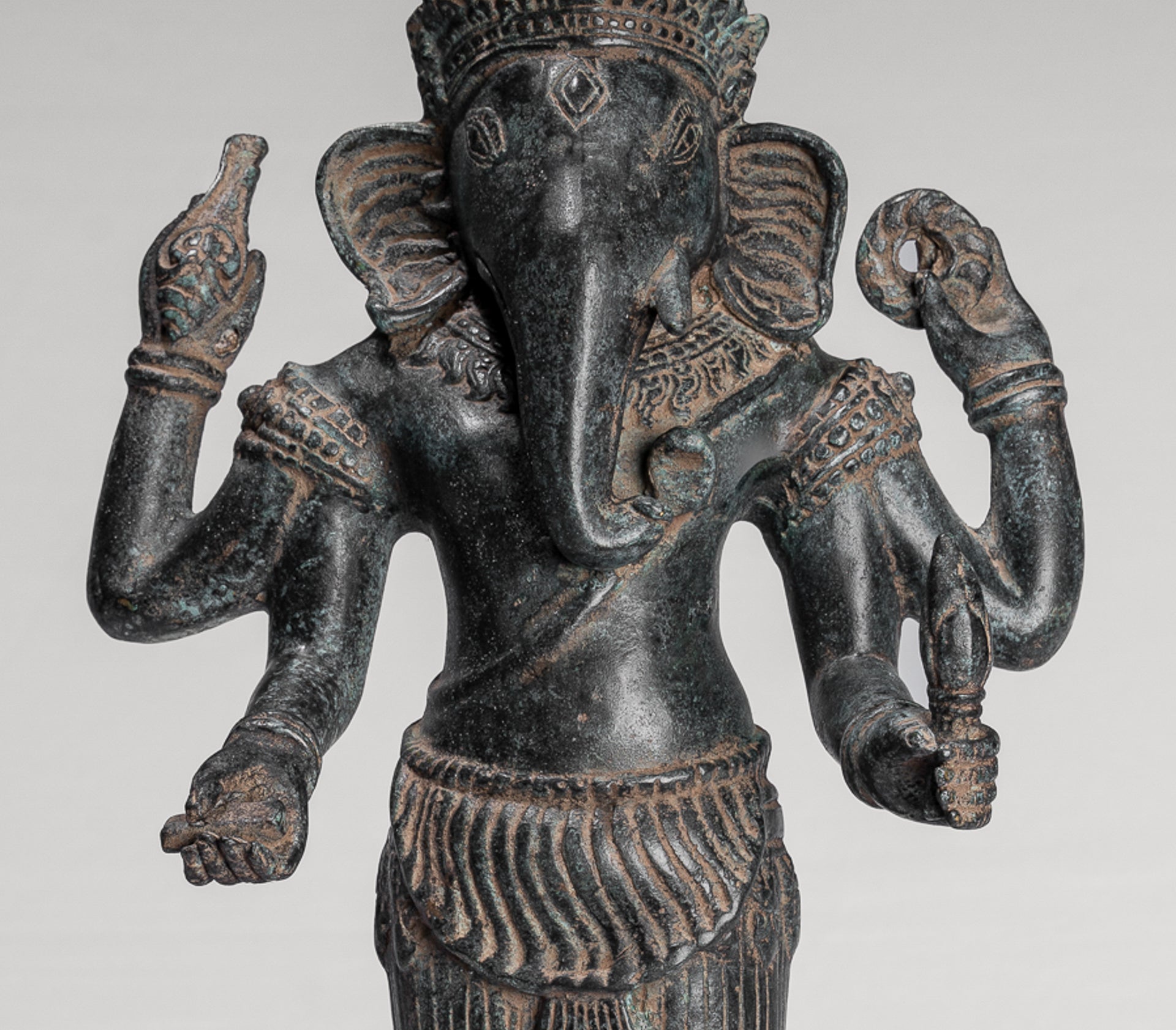 Ganesha Statue - Antique Khmer Style Standing Bronze Bayon Ganesh Statue - 40cm/16"