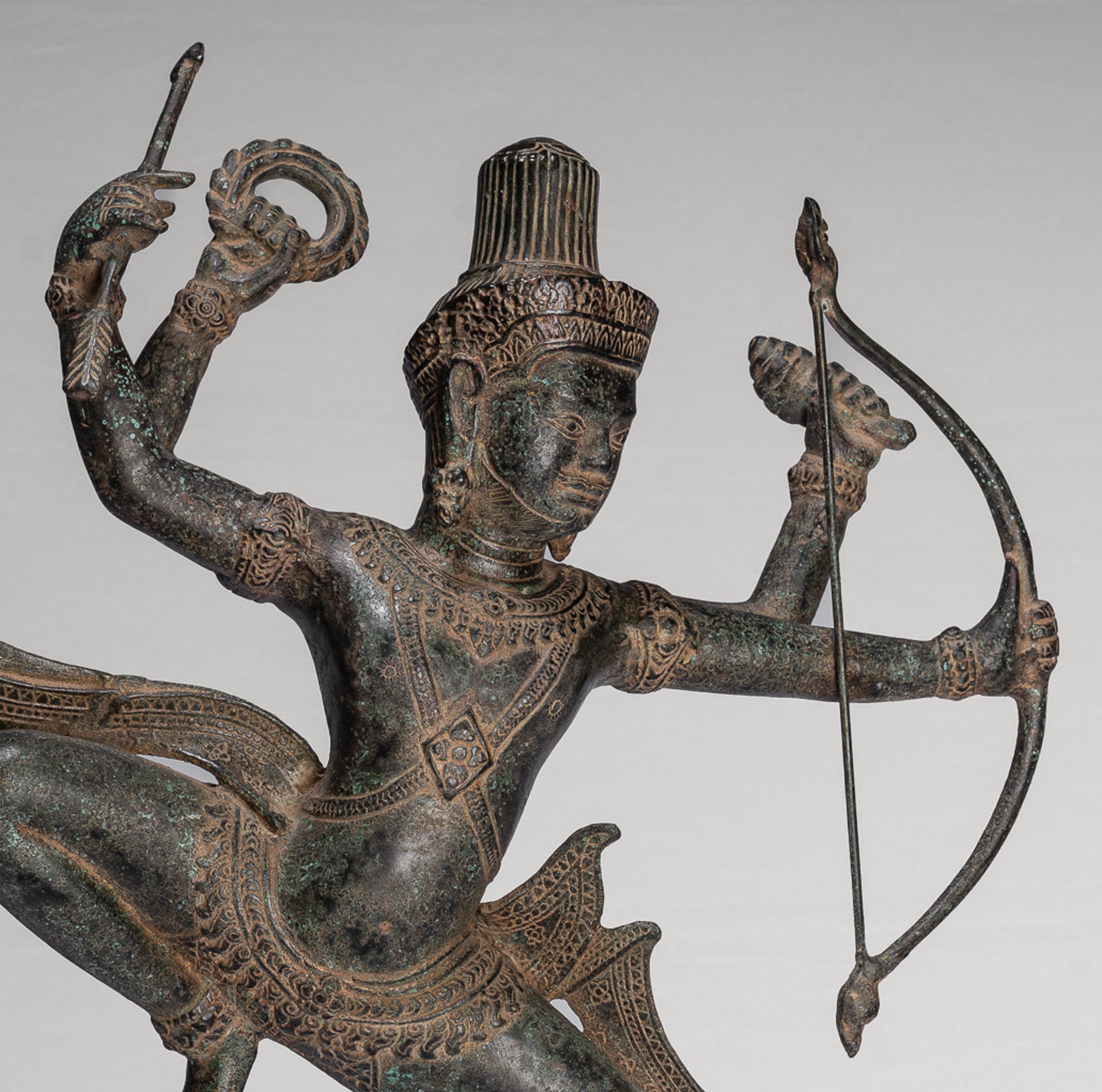 Vishnu - Antique Khmer Style Bronze Archer Vishnu Statue with Sharanga (Bow) - 50cm/20"