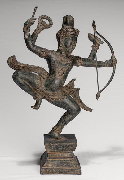 Vishnu - Antique Khmer Style Bronze Archer Vishnu Statue with Sharanga (Bow) - 50cm/20"