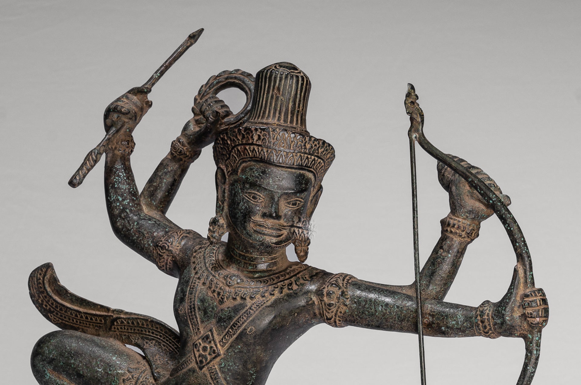 Vishnu - Antique Khmer Style Bronze Archer Vishnu Statue with Sharanga (Bow) - 50cm/20"