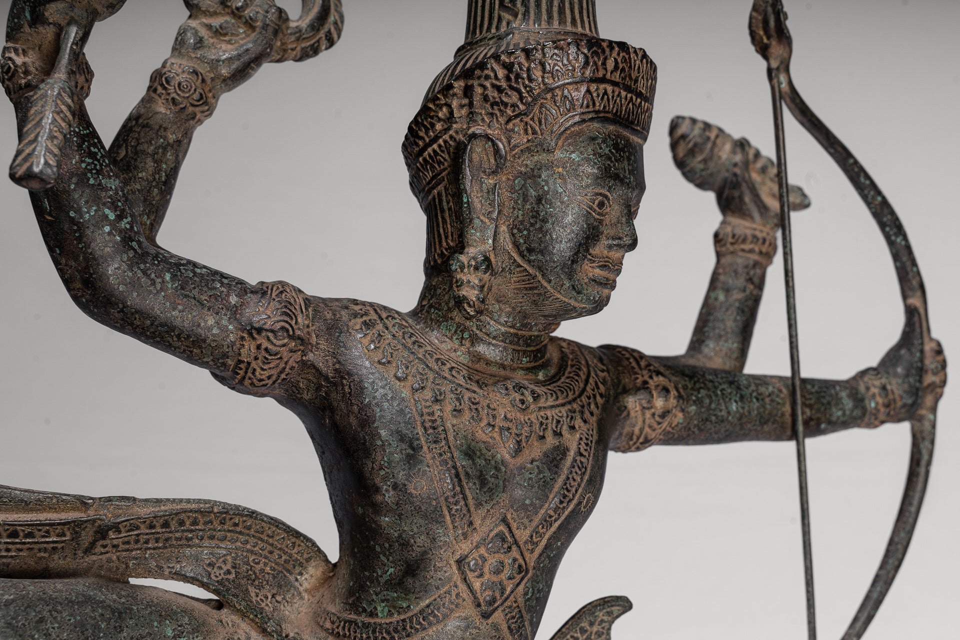 Vishnu - Antique Khmer Style Bronze Archer Vishnu Statue with Sharanga (Bow) - 50cm/20"
