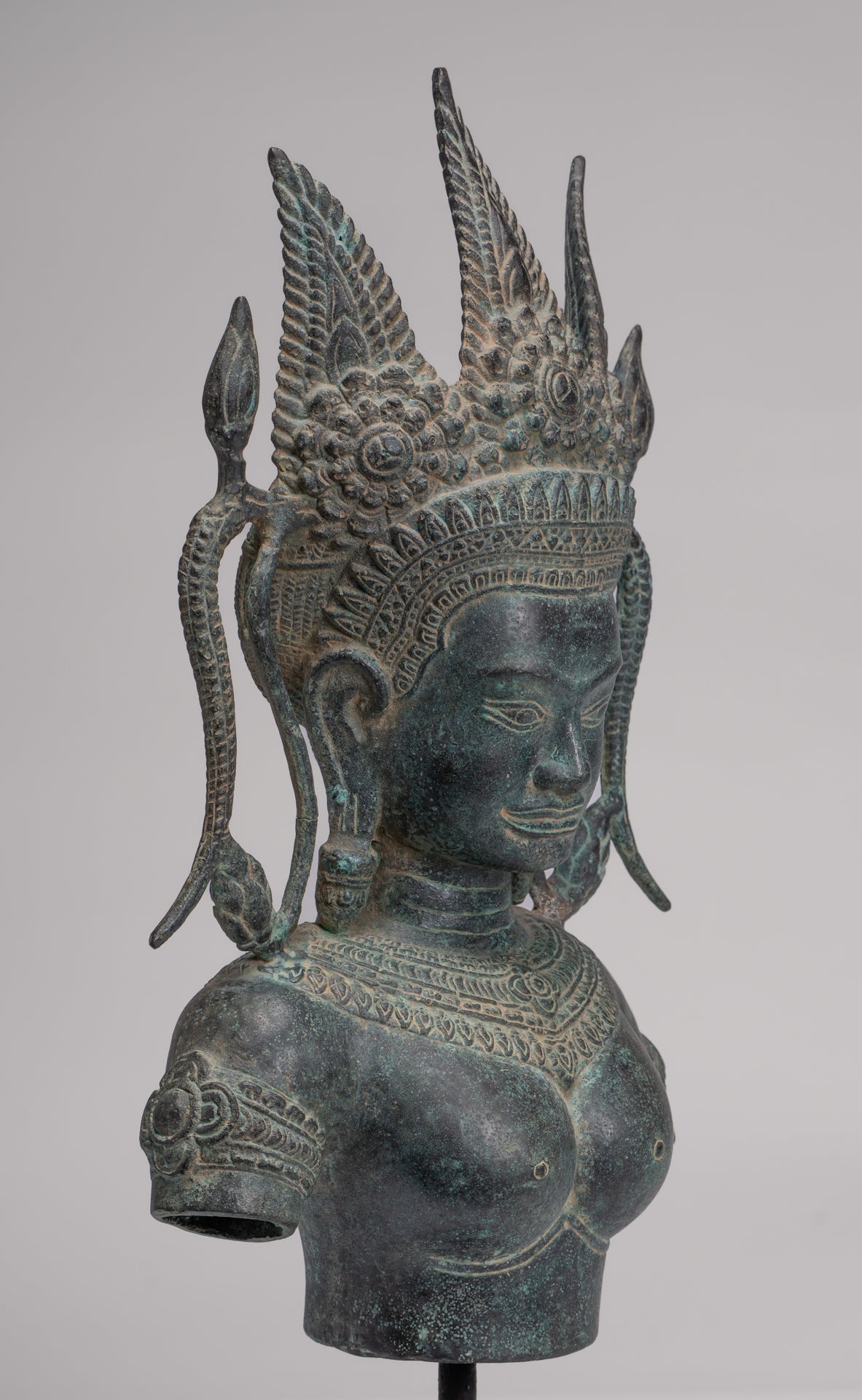 Antique Khmer Style Bronze Angkor Wat Apsara Torso or Angel Statue - 56cm/22"