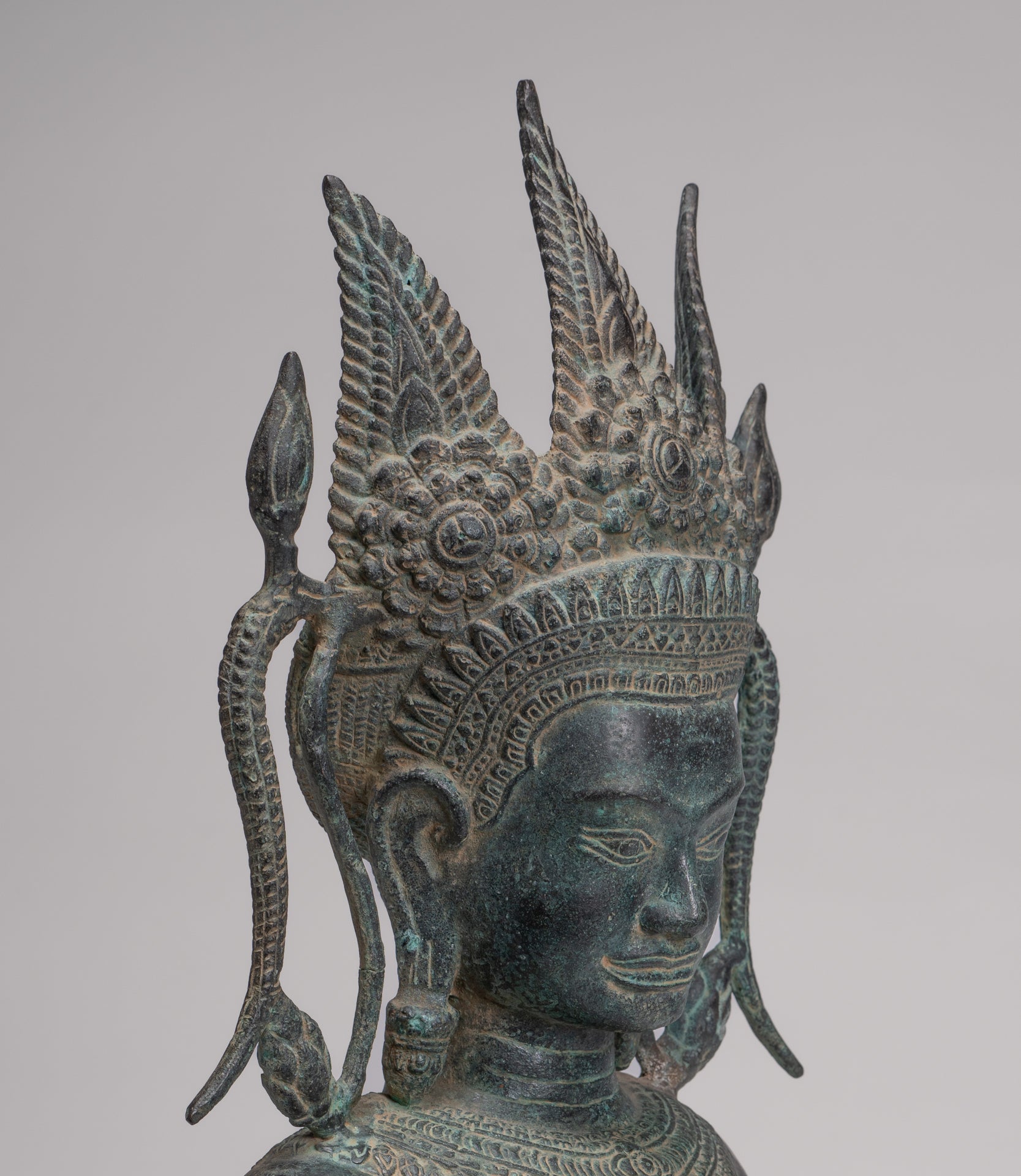 Antique Khmer Style Bronze Angkor Wat Apsara Torso or Angel Statue - 56cm/22"