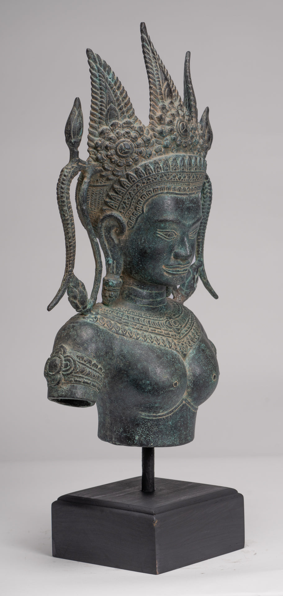 Antique Khmer Style Bronze Angkor Wat Apsara Torso or Angel Statue - 56cm/22"