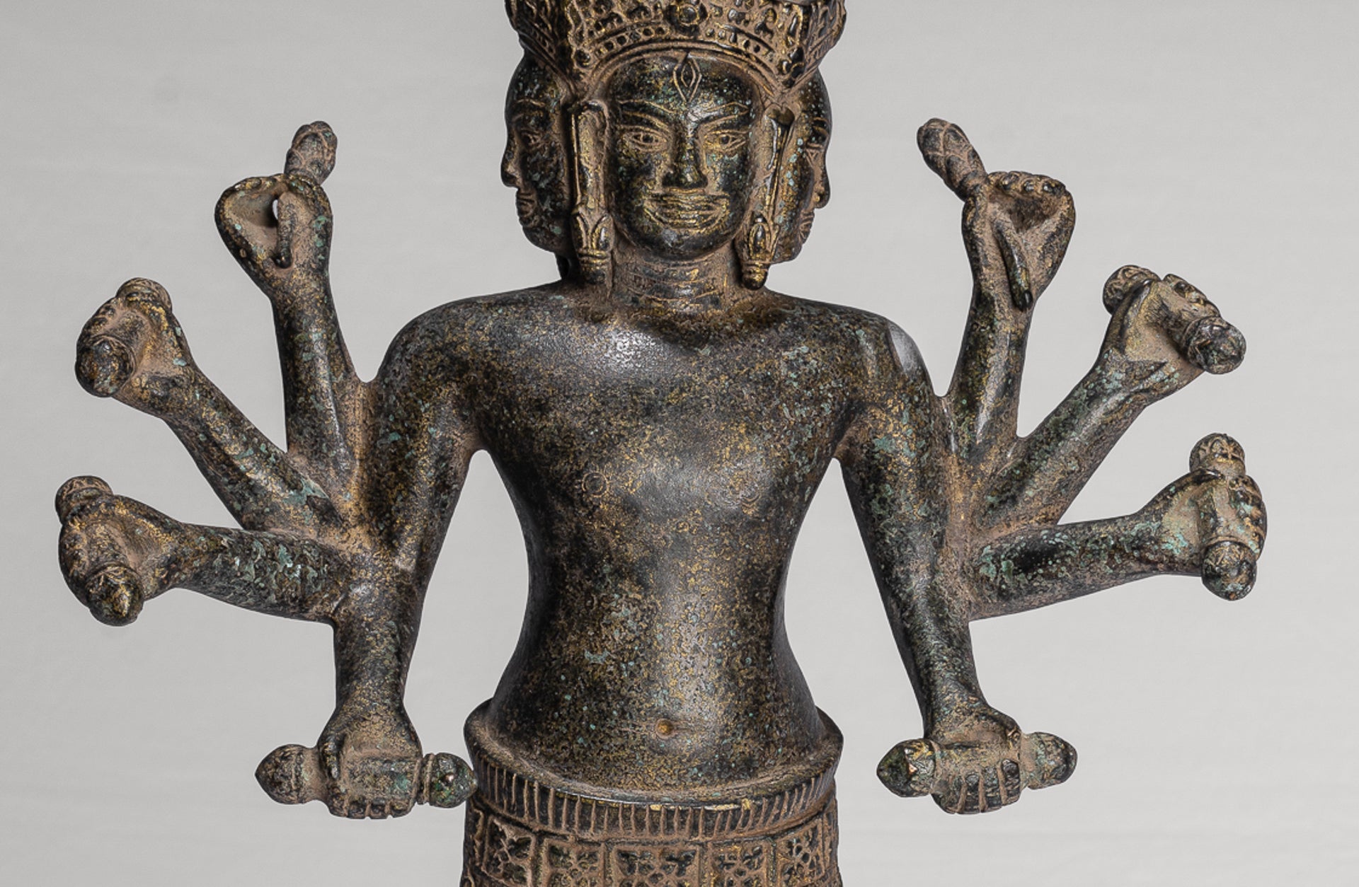 Antique Khmer Style Koh Ker Standing Bronze Brahma - Hindu God Creation - 49cm/20"