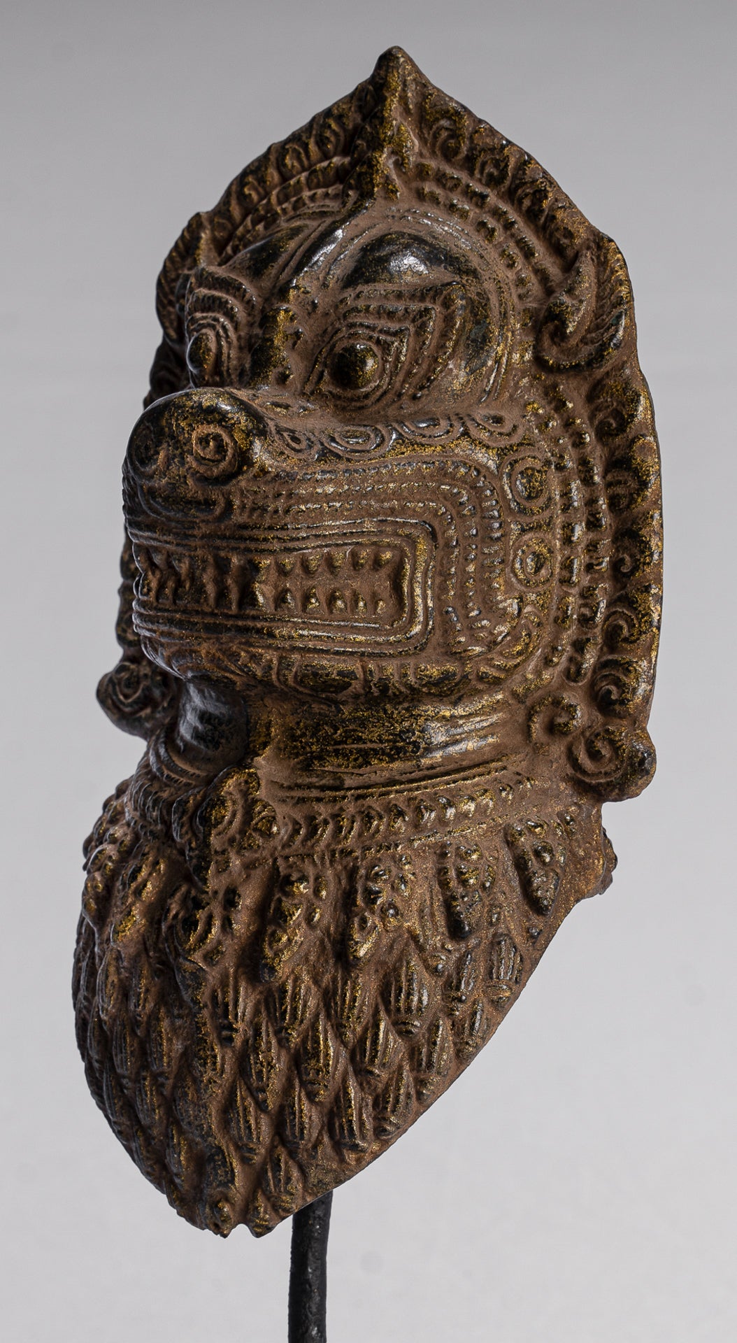 Temple Lion - Antique Khmer Style Bronze Mounted Temple Guardian or Lion - 28cm/11"