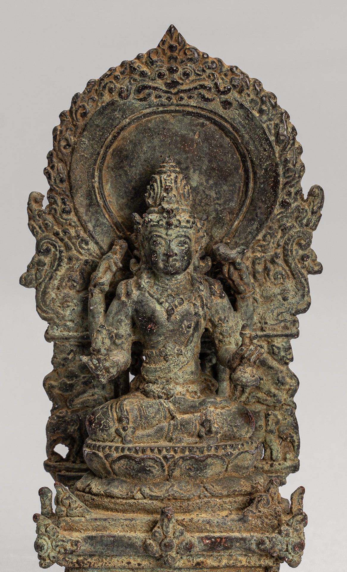 Vishnu - Antique Java Style Indonesian Majapahit Seated Bronze Vishnu Statue - 15cm/6"